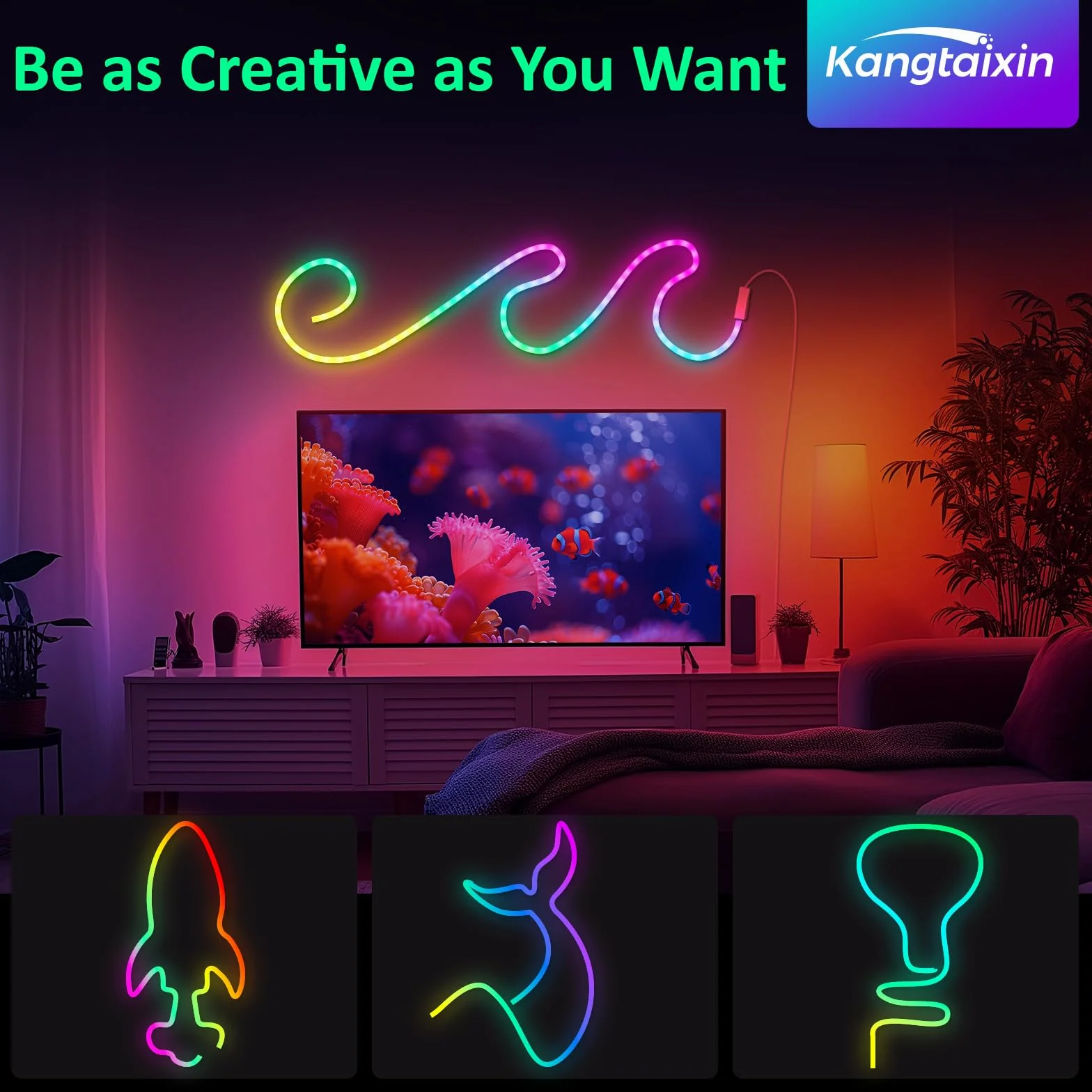 Bande LED RGB 3m Kangtaixin, Flexible Étanche Découpable avec Contrôle APP et Synchronisation Musicale