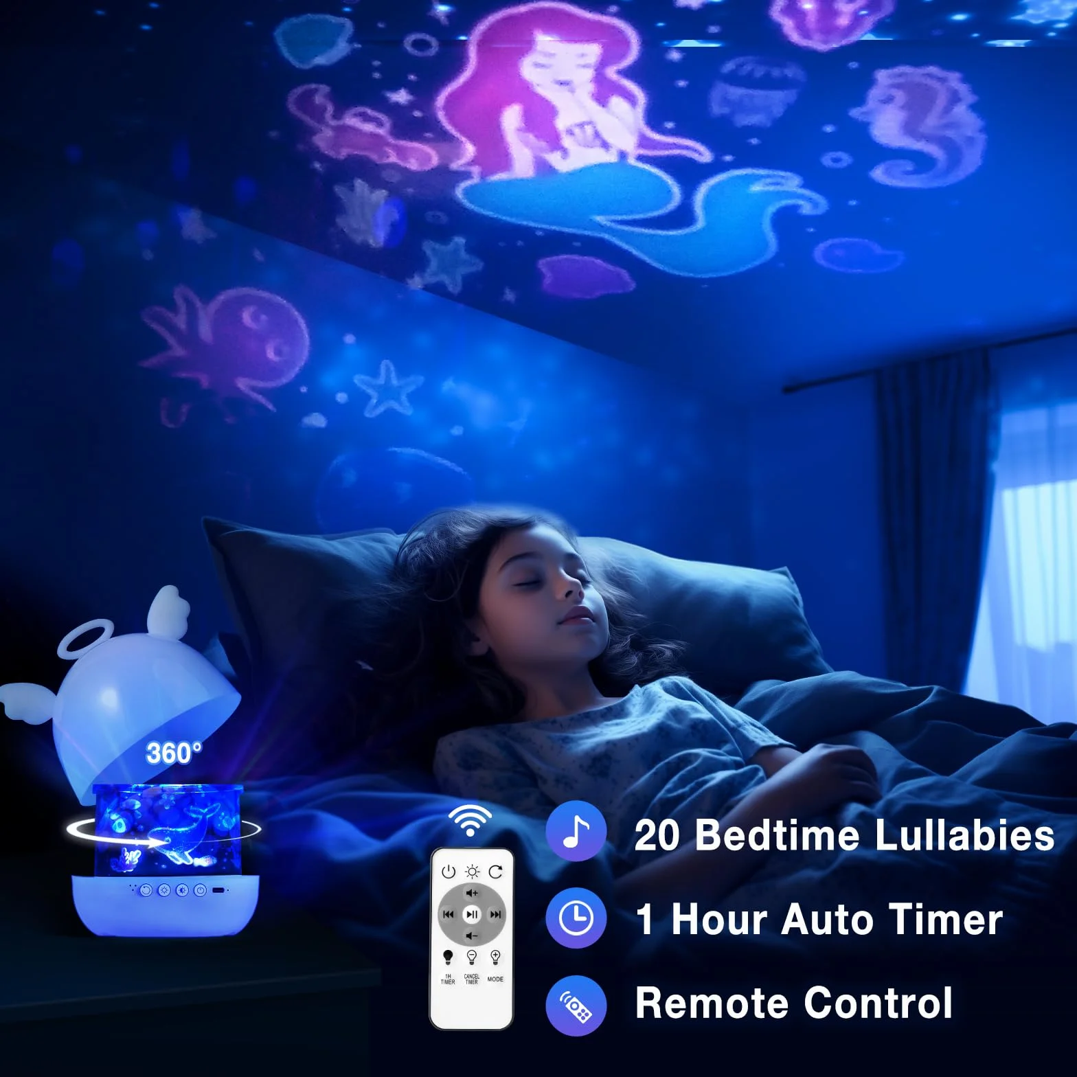 Veilleuse Bébé Projecteur Ciel Étoilé 22 Films 360° Rotation Télécommandé Diboniur