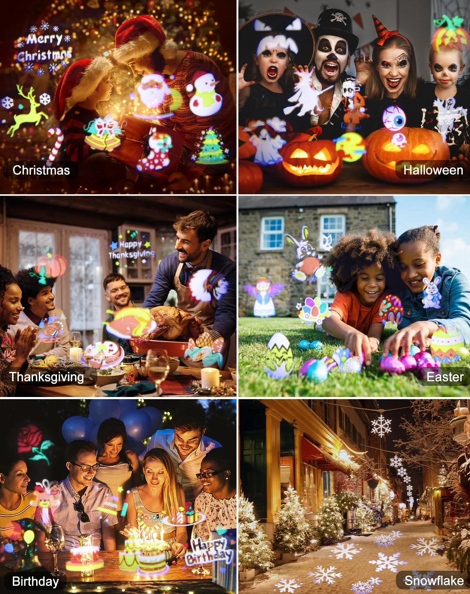 Projecteur Noël Extérieur LED 12 Films 96 Motifs Étanche IP44 avec Télécommande
