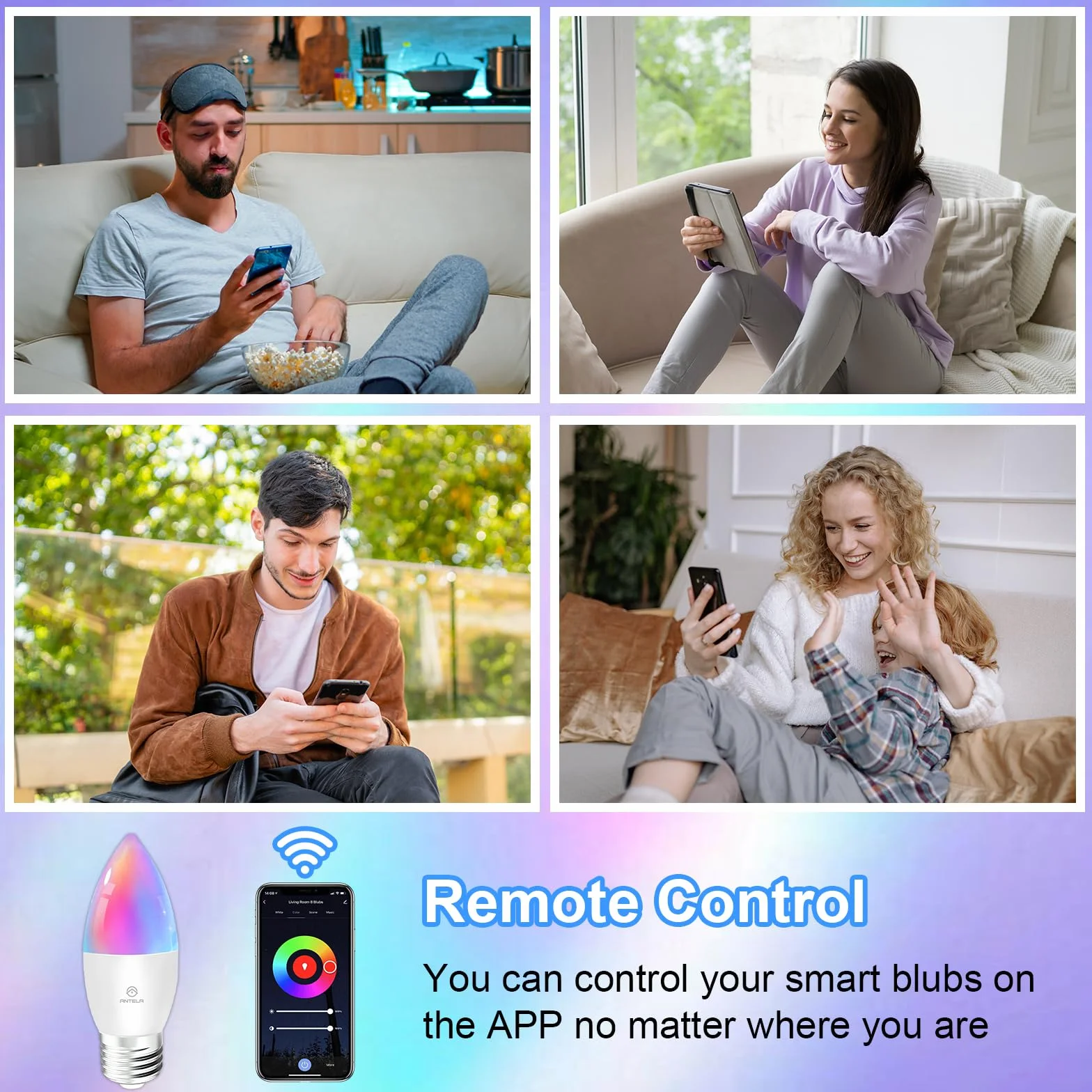 ANTELA Ampoule Connectée E27 C37 4,9W 470LM LED Intelligente RGB+CCT 2700K-6500K Compatible Alexa Google Home 4PCs