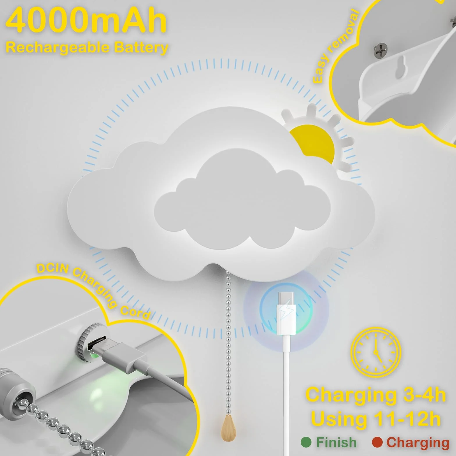 DROMEZ Applique Murale Enfant LED - Lampe Murale Sans Fil Rechargeable 3 Températures de Couleur Blanc