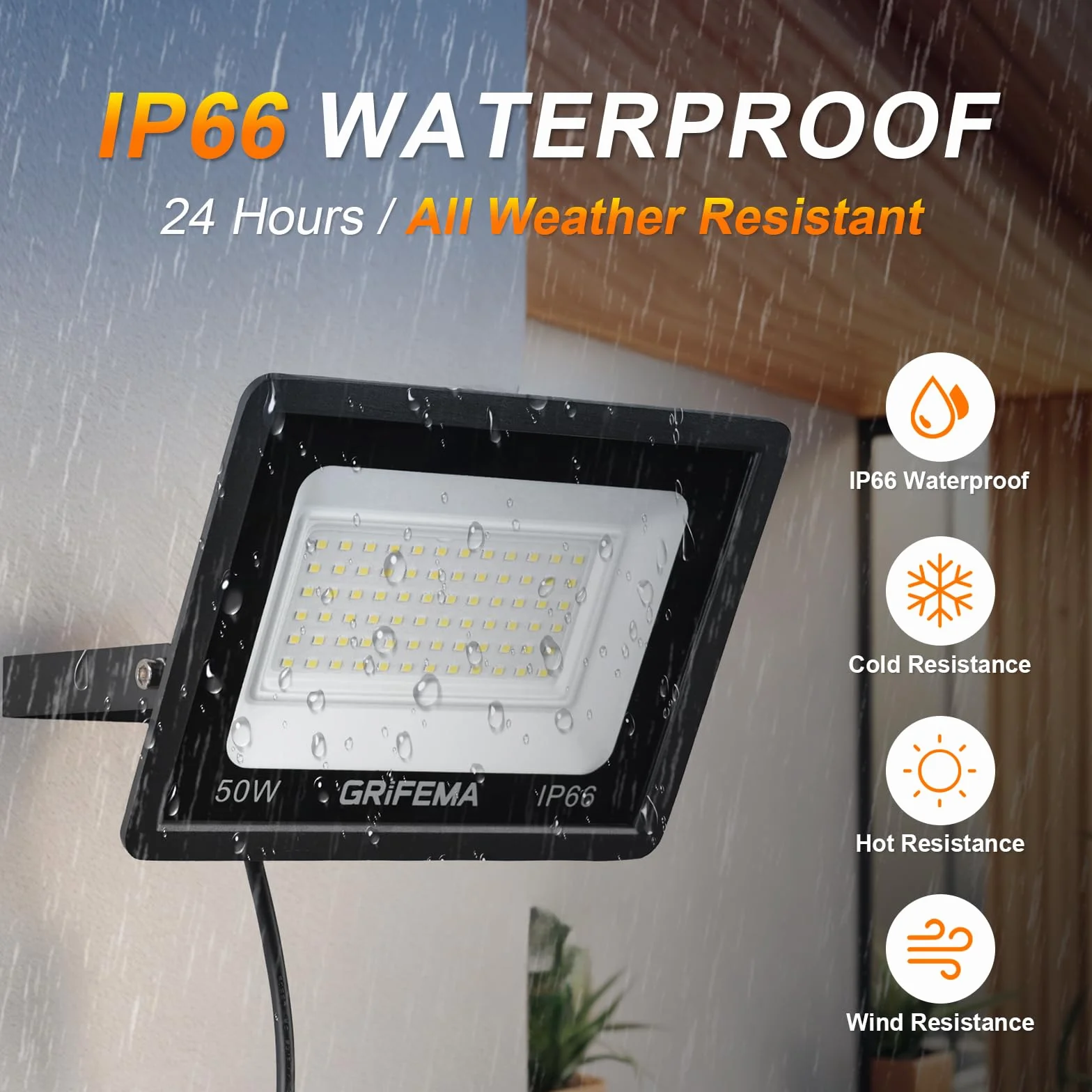 GRIFEMA Projecteur LED Extérieur 50W 5500LM 6500K Blanc Froid IP66 Étanche