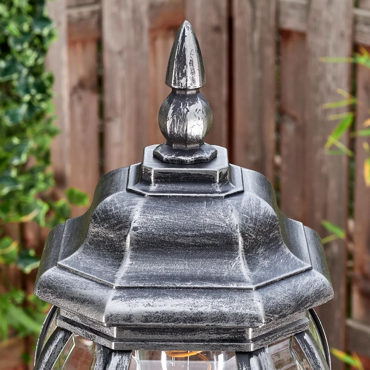 Candélabre Naofe HOFSTEIN extérieur métal verre noir argent transparent vintage 216 cm 3xE27 IP44