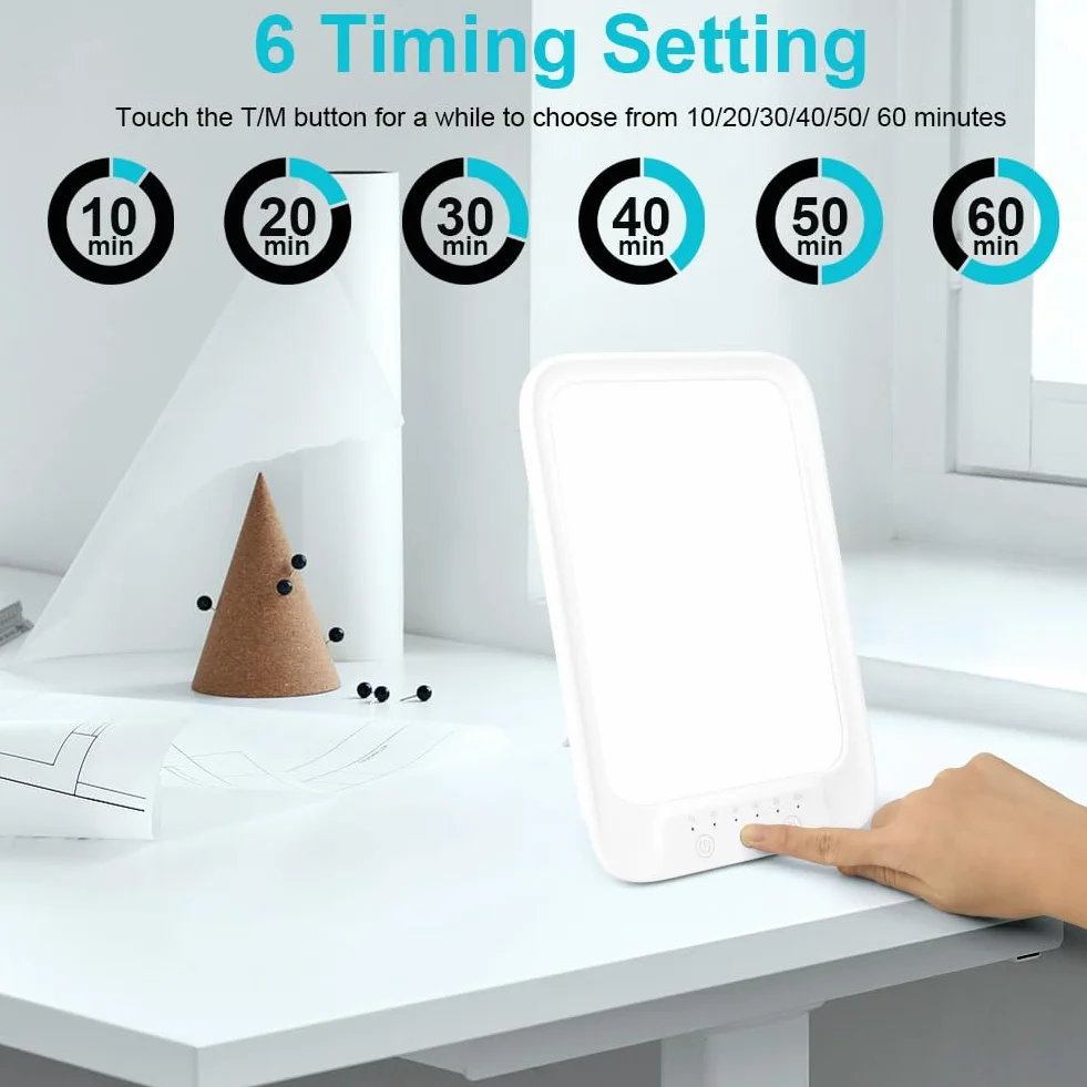 Lampe Lumière Du Jour 16000 Lux Sans UV 3 Températures 10 Luminosités Minuterie Support Pliant