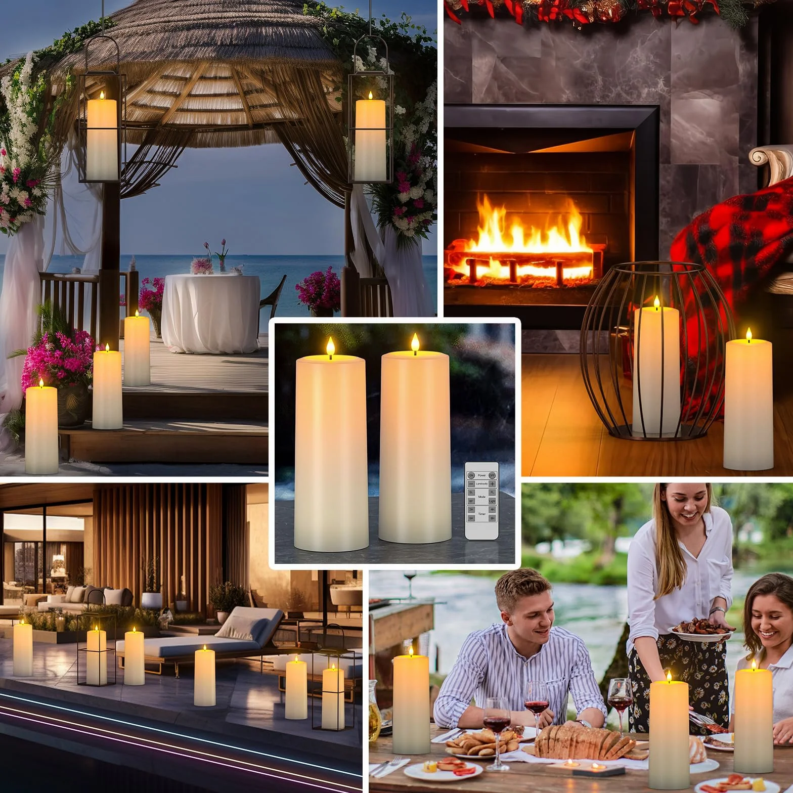 Bougie Pilier Solaire LED Rechargeable 2pcs Imperméable Flamme Vacillante avec Télécommande Extérieur Jardin