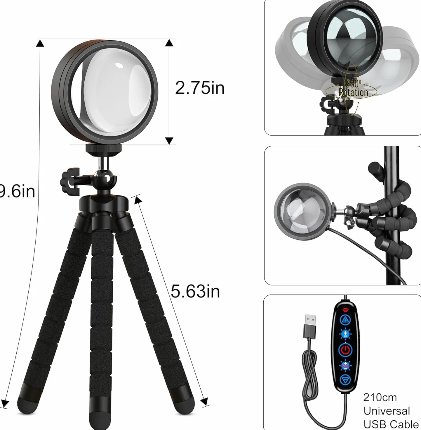 Lampe Coucher de Soleil LED Multicolore 360° avec Télécommande et Application