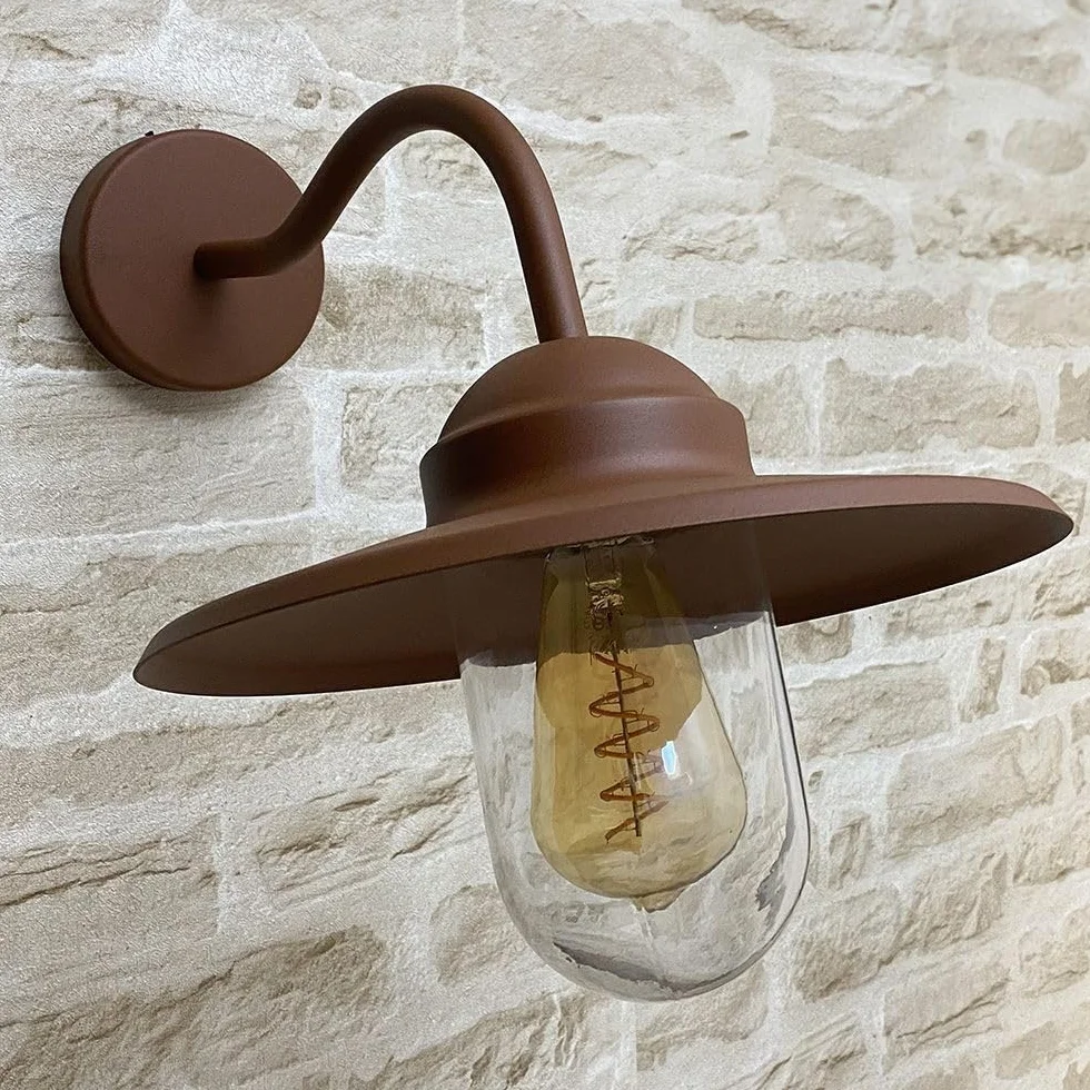 Arum LIGHTING Applique Murale Extérieure COLY, Design Rétro Col de Cygne, Fonte d'Aluminium Brun Antique, Verre, Culot E27, IP44