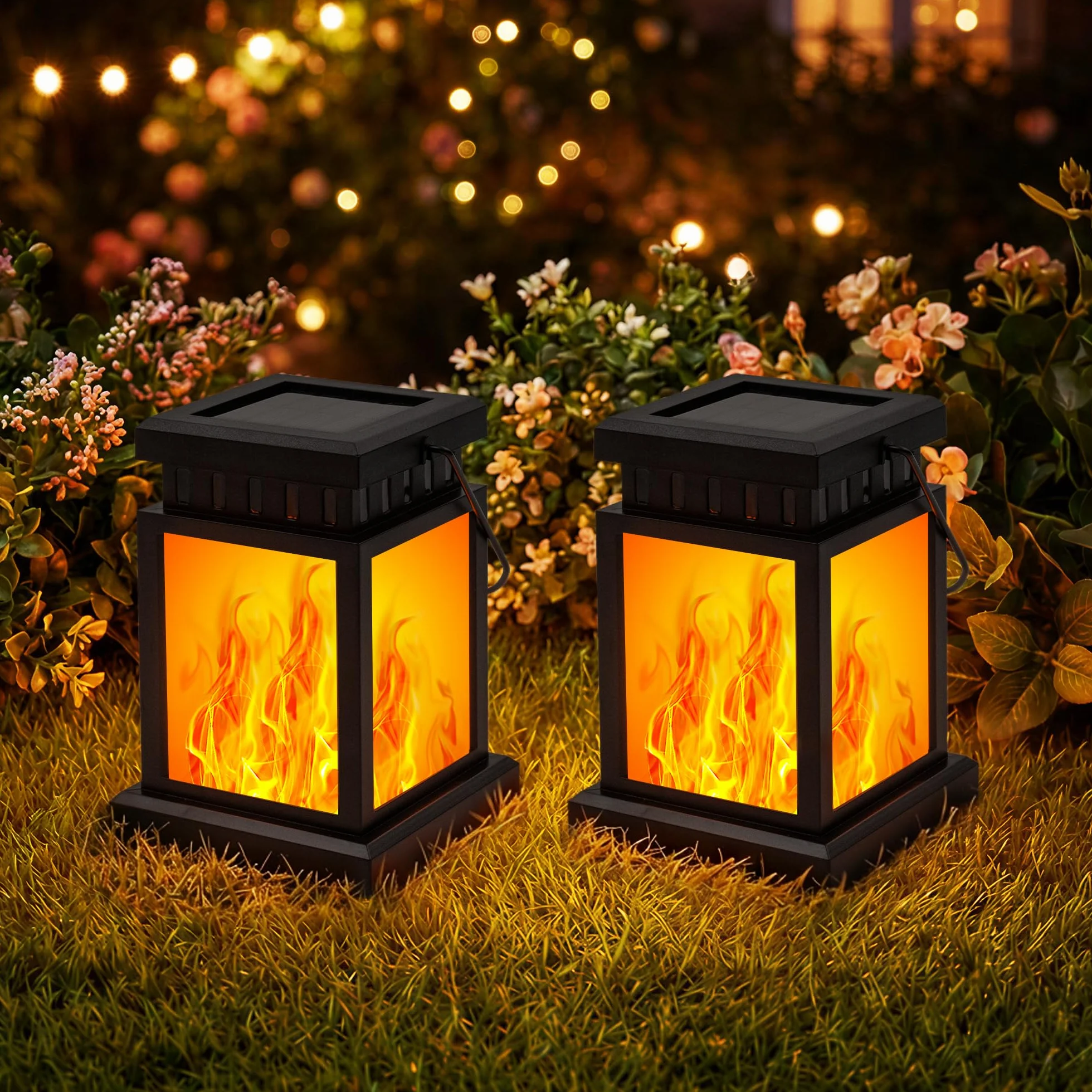 GIGALUMI Lot de 2 lampes solaires à suspendre extérieur Effet flamme IP44 Décoration jardin patio