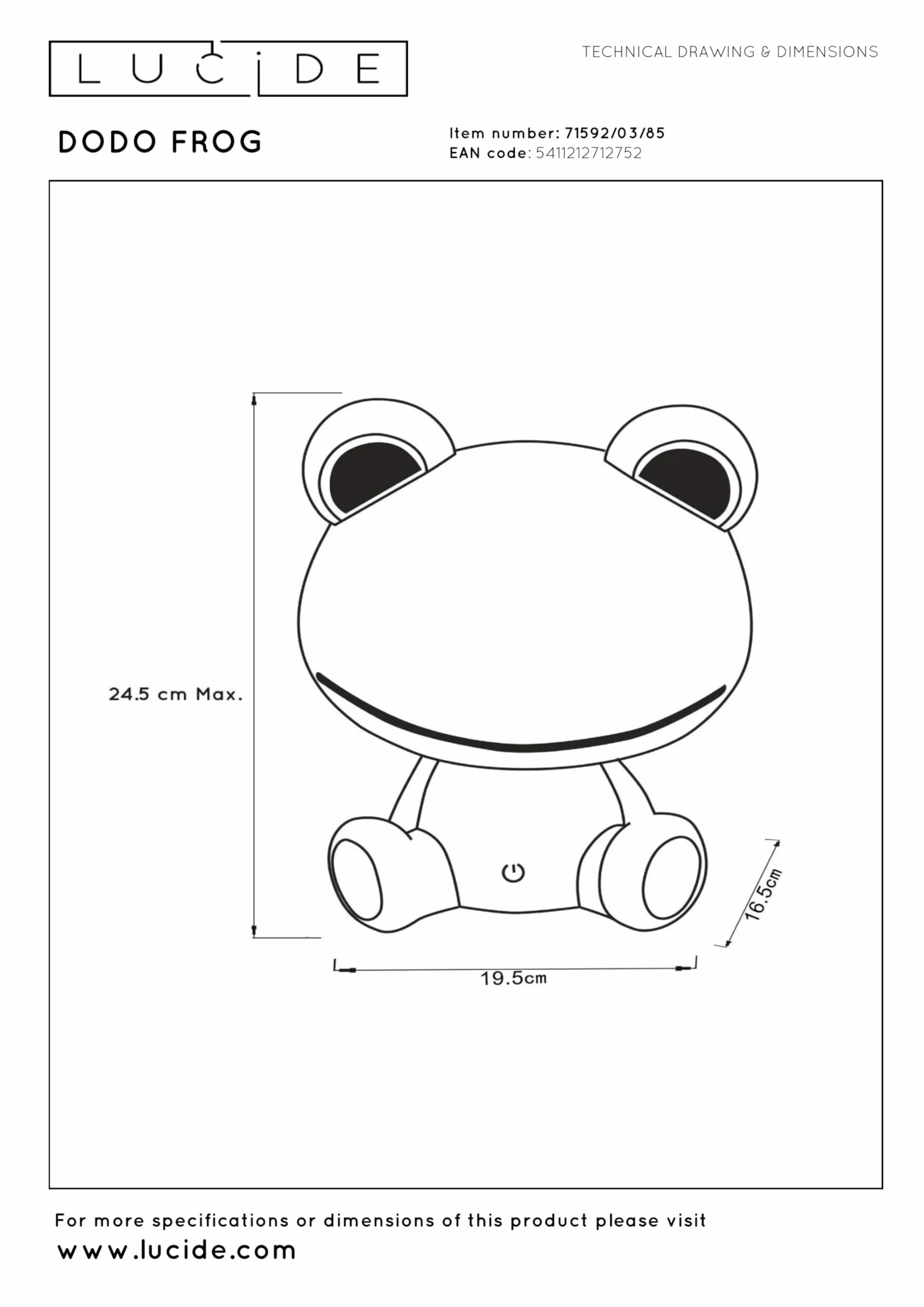 LUCIDE DODO FROG Veilleuse LED 3x3W 4000K Vert 3 StepDim