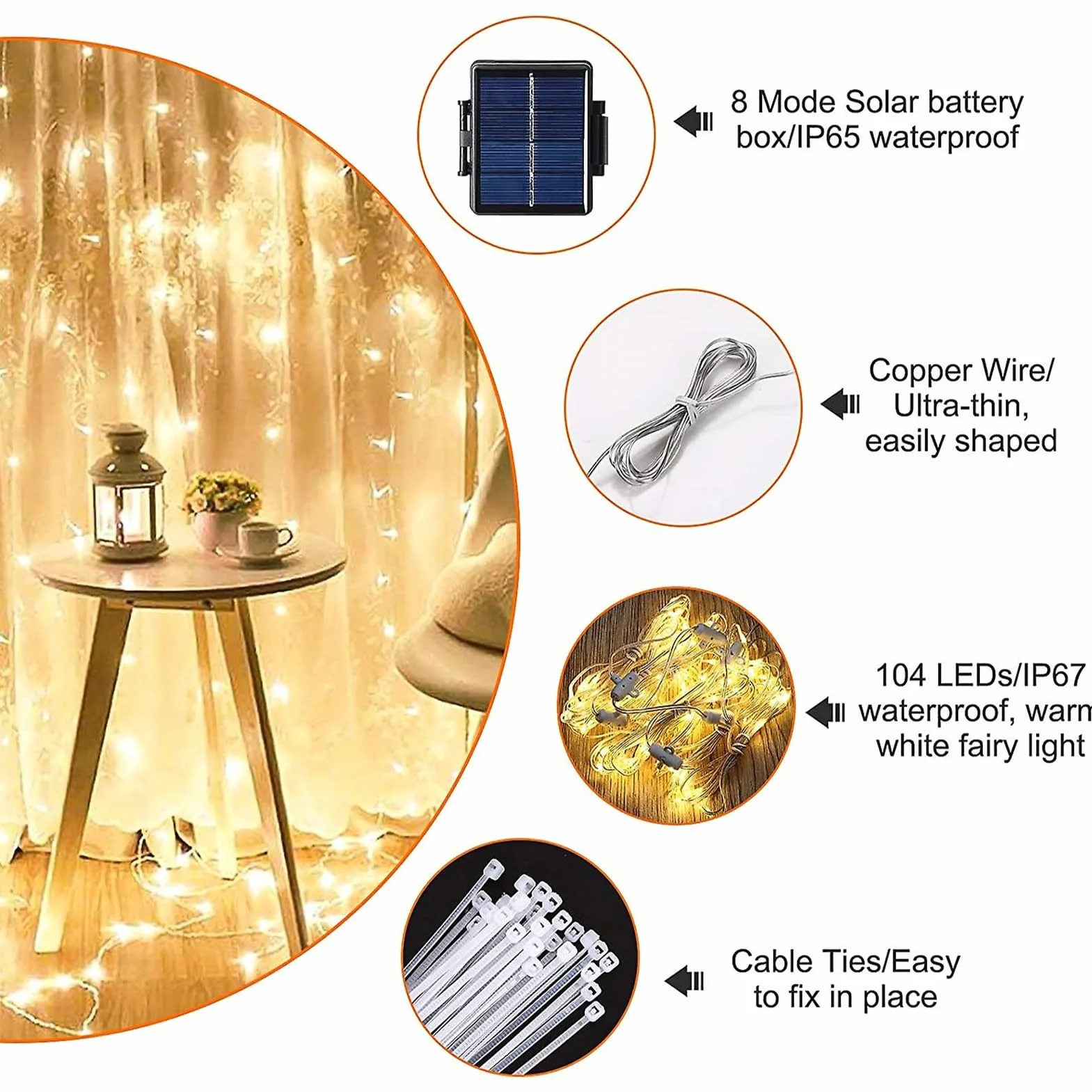 Luminaires solaires pour parasol LED étanches 8 modes de luminosité extérieur terrasse camping
