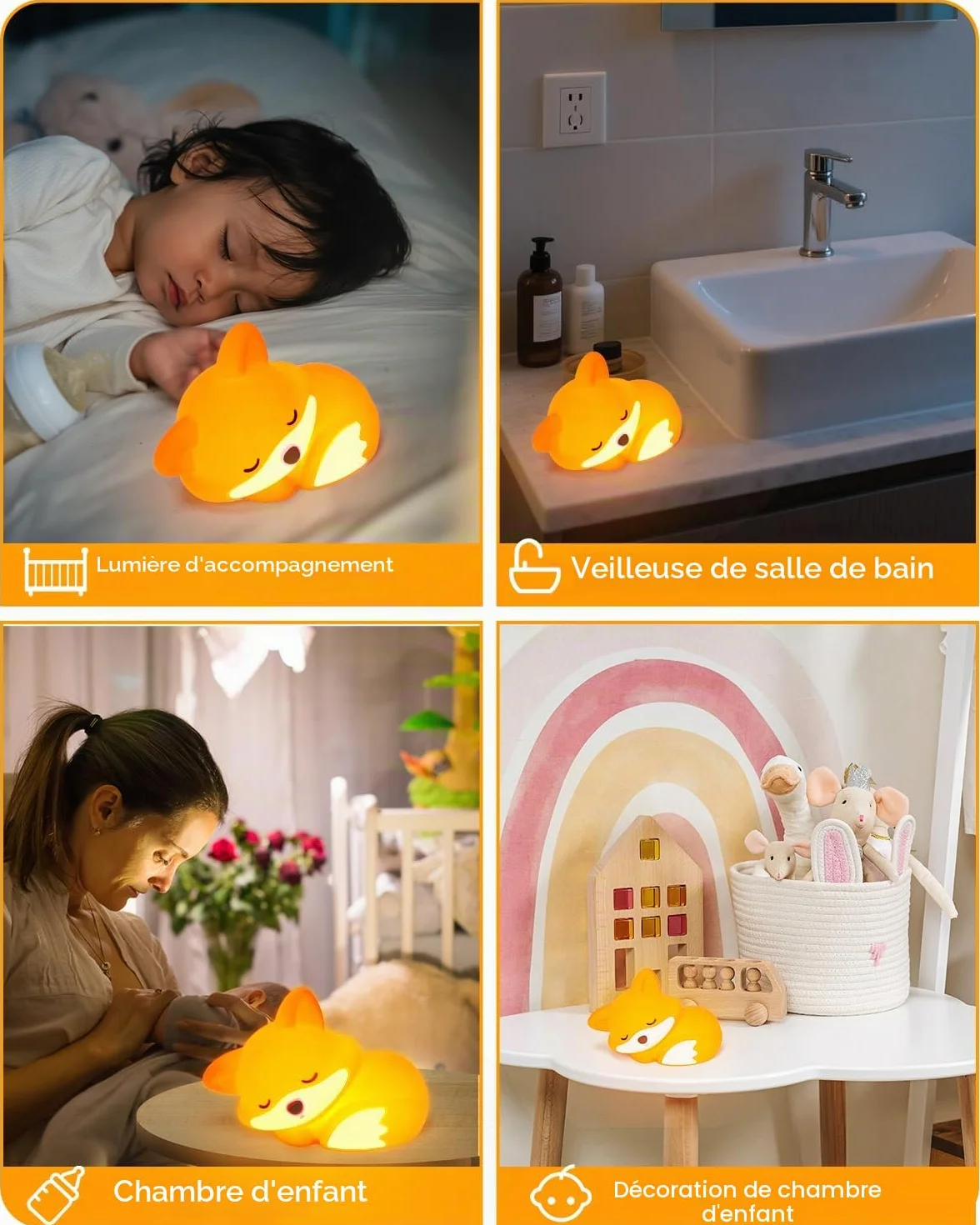 Amaredom Renard Veilleuse Lampe Mignonne Luminosité Réglable Minuterie 20 Min Chambre Enfant