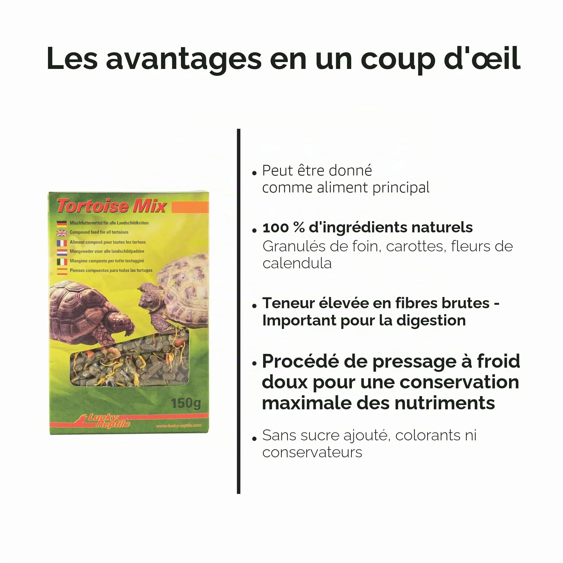 Lucky Reptile Mix Tortoise 150g Riche en Fibres brutes - Granulés d'herbes de Prairie pour Tortues & Reptiles herbivores