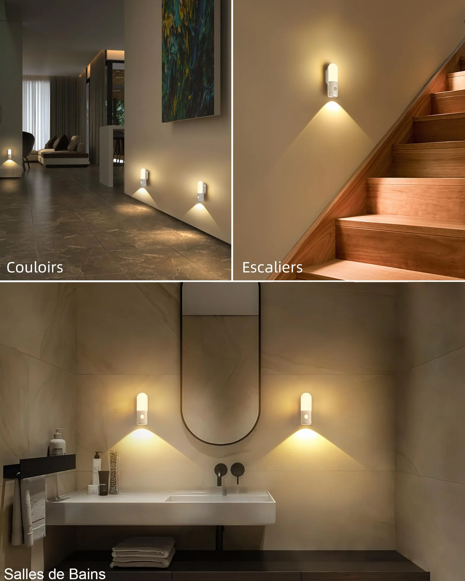 Veilleuse Rechargeable 2000mAh Lampe LED Détecteur de Mouvement Intérieur 3000K 4000K 6000K Graduable 2 Pack