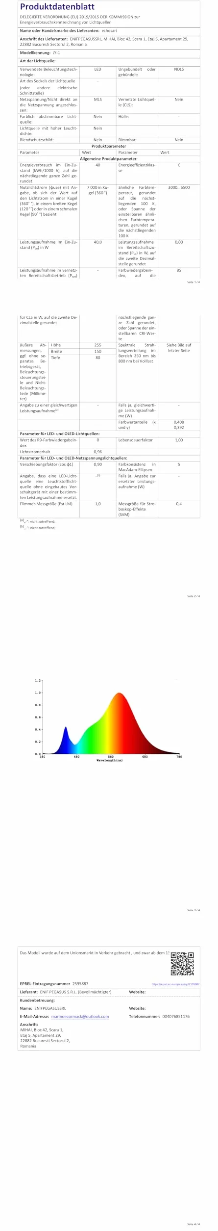 Ventilateur de plafond LED 50CM avec télécommande, 3 vitesses, 3000K-6500K, silencieux