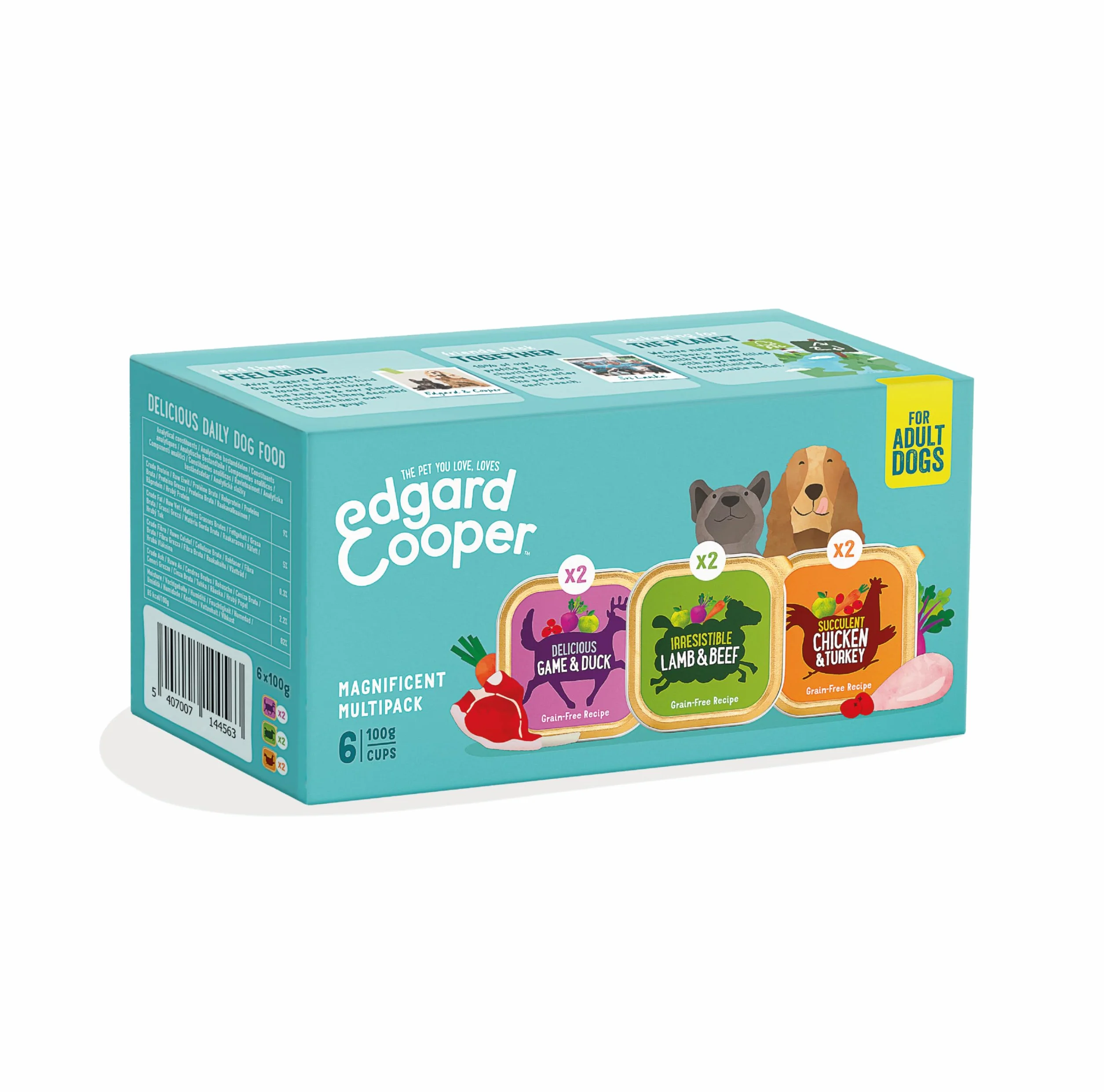Edgard & Cooper Pâtée Pour Chien, Nourriture Humide Sans Céréales, Multipack 6x100g Poulet, Agneau & Gibier