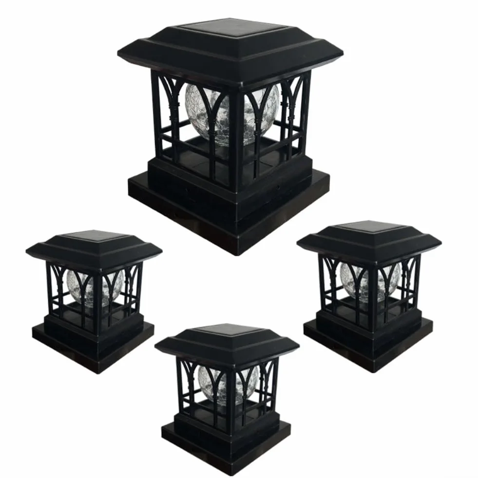 Lot de 2 lampes solaires pour poteau de clôture en verre craquelé IP44 noir