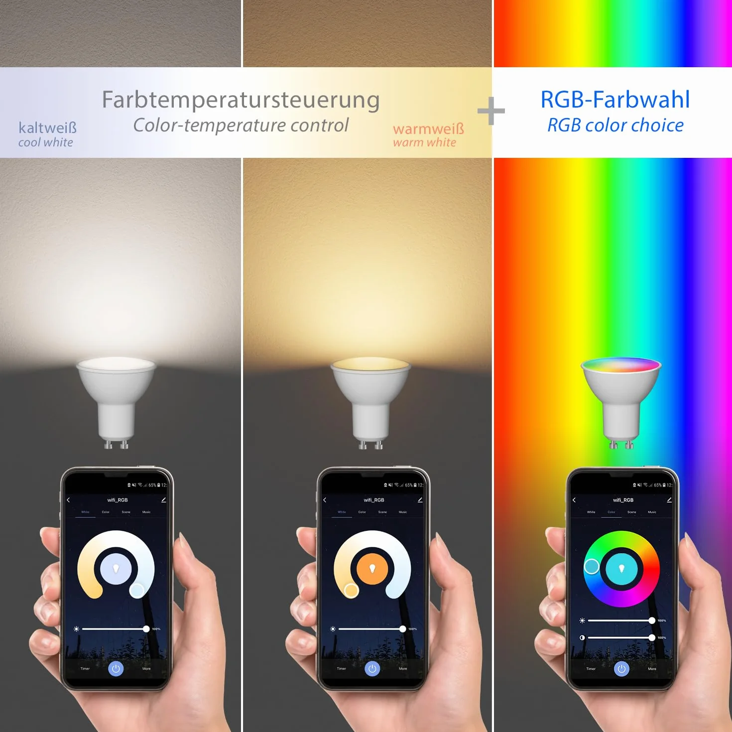 ledscom.de MIBU Projecteur de jardin acier inoxydable noir ampoule LED Smart Home RGBW GU10 5,41W 473lm