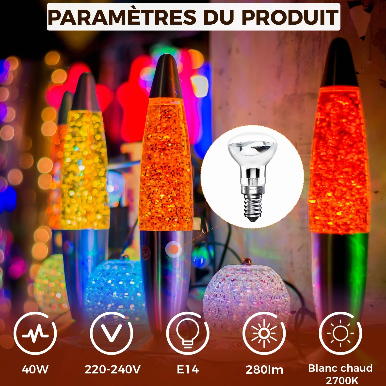 Klarlight 42W E14 Ampoule Lampe à Lave, Blanc Chaud 2800K, Dimmable (2 Pièces)