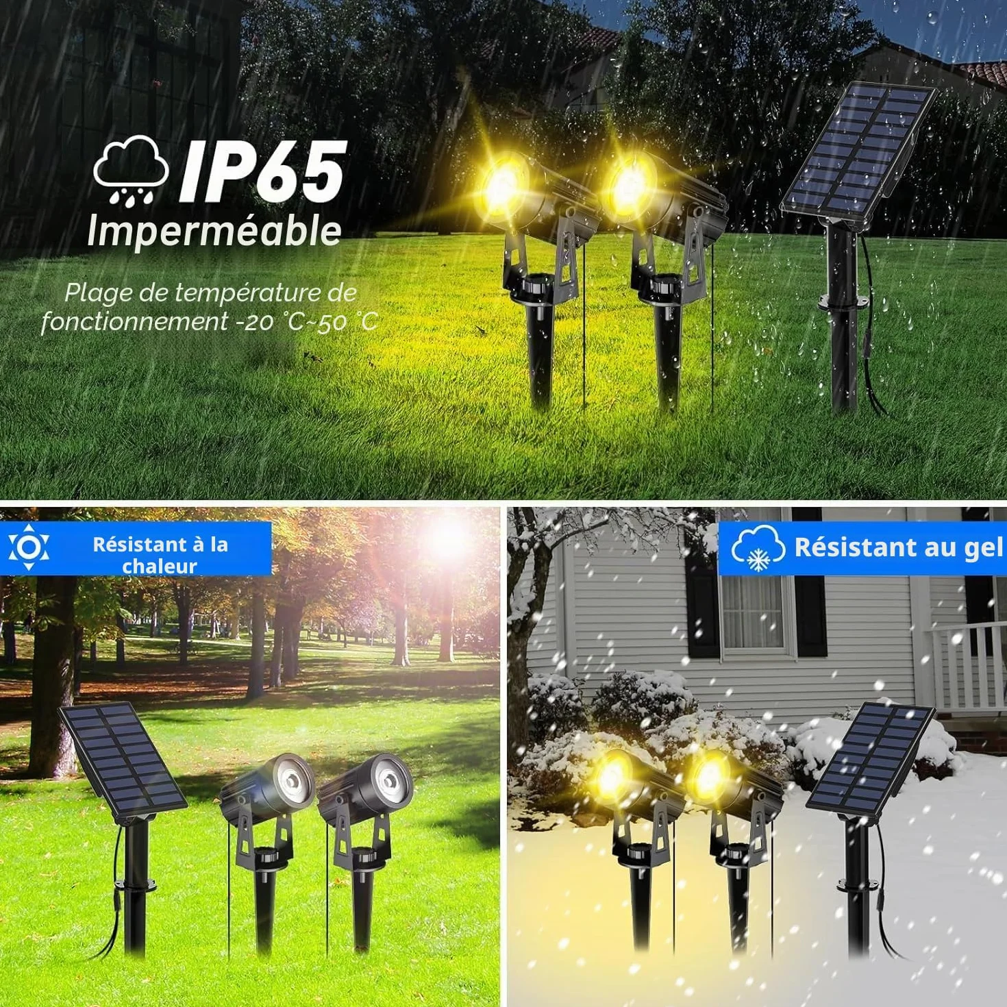T-SUN Lampe Solaire Jardin Spot IP65 Etanche Extérieur 3000K Jaune Chaud