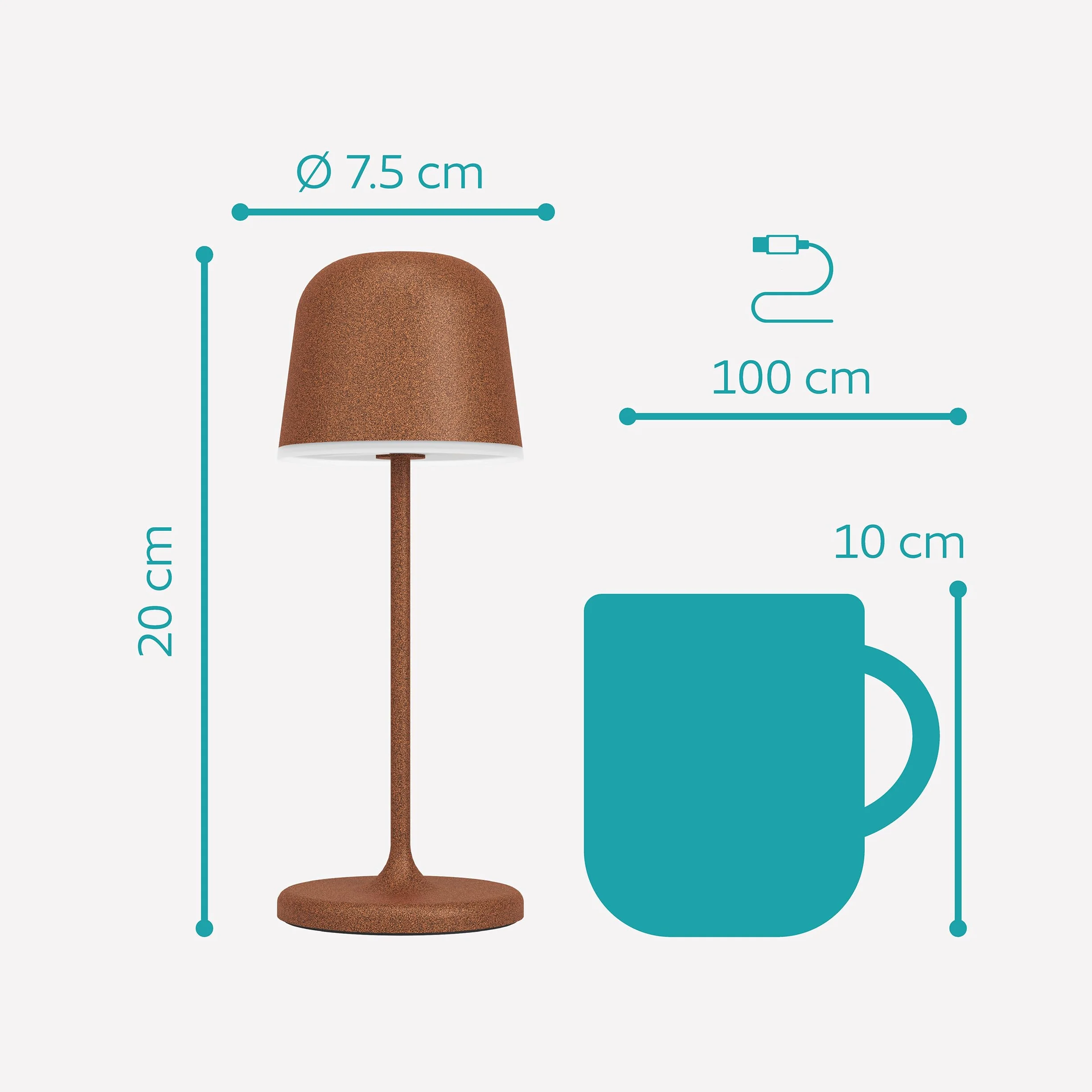 Eglo Lampe de table extérieure LED sans fil Mannera-S, rechargeable tactile, IP54, aluminium, acier brun rouille