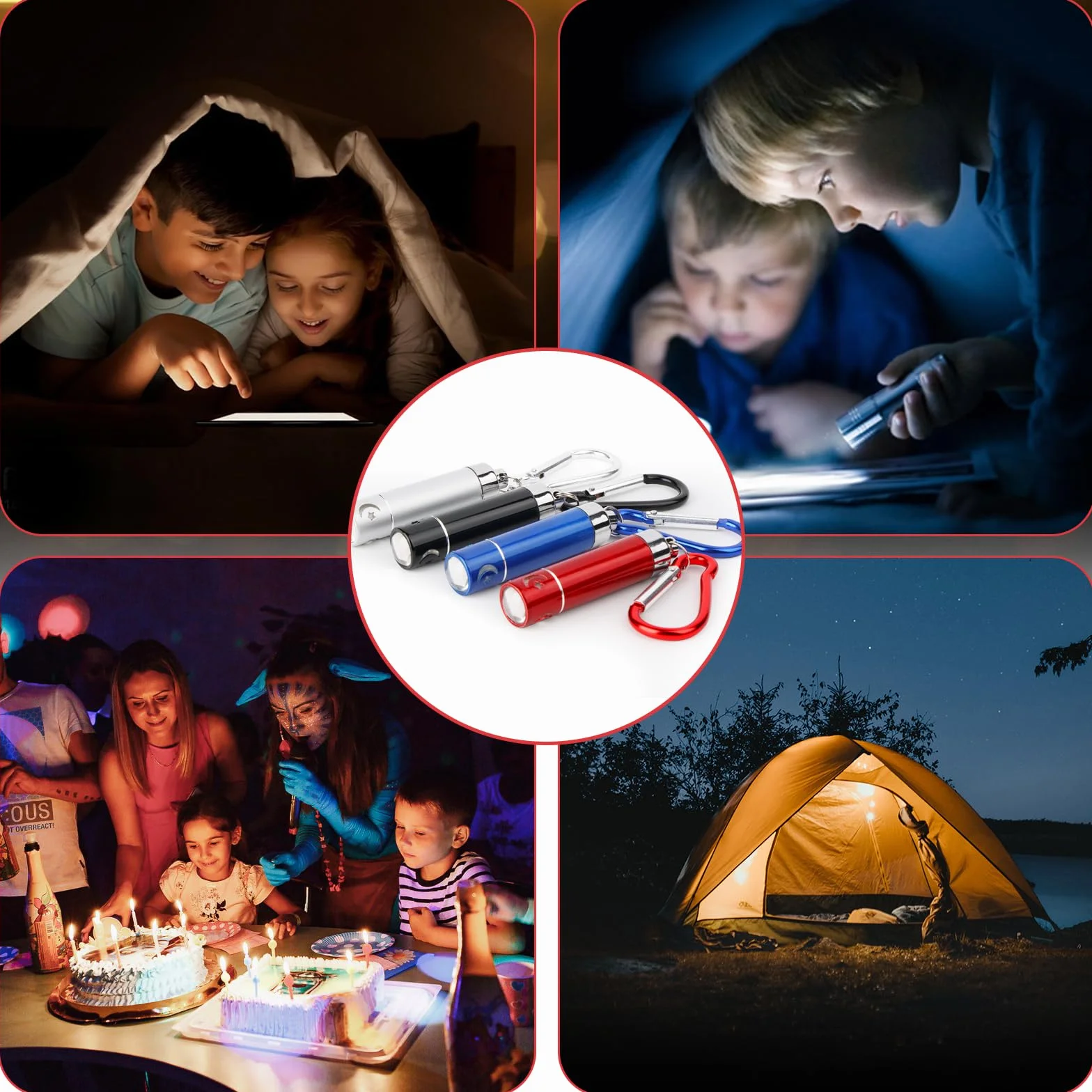 Lot de 14 lampes de poche LED colorées pour enfants - Mini lampe de poche pour camping et plein air
