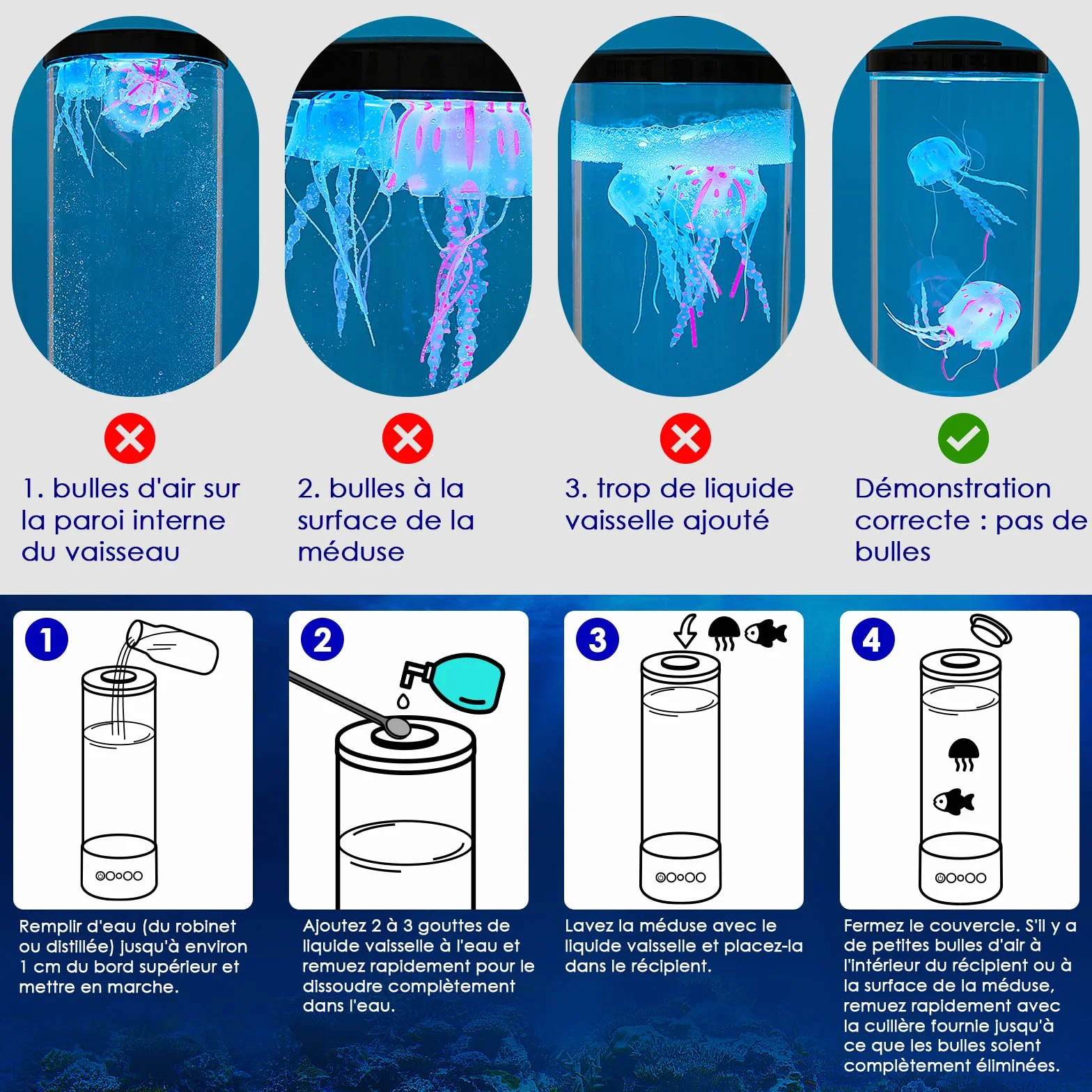 Radikor Lampe Méduse Bluetooth avec 12 Bruits Blancs, 10 Couleurs et Télécommande, Lampe Jellyfish Lumineuse pour Enfants Adultes