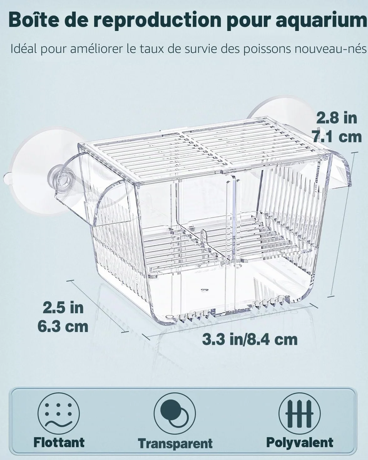 Pawfly Incubateur Aquarium Acrylique 6 Ventouses pour Poissons Betta, Crevette, Guppy, Platy