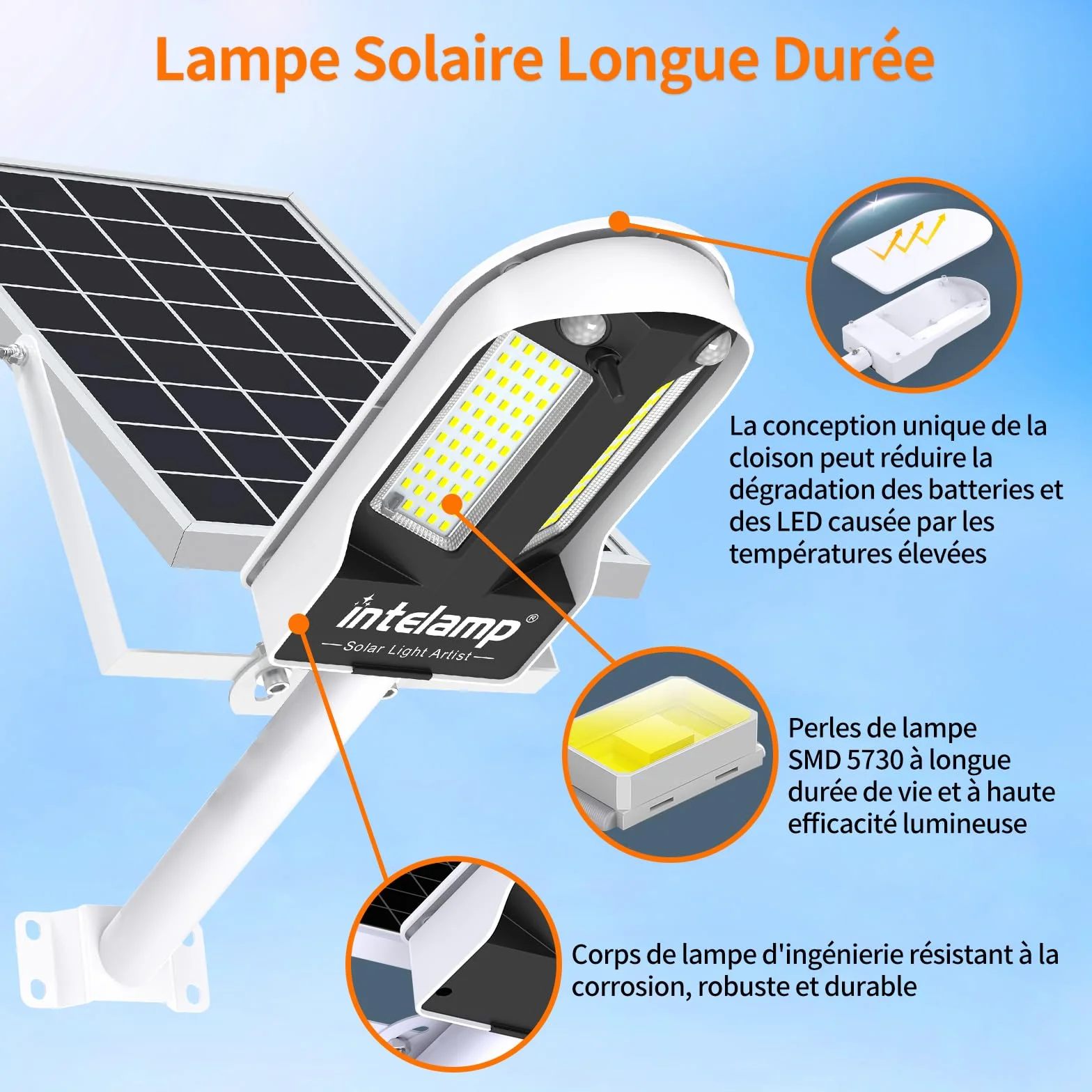 intelamp Lampe Solaire Exterieur Double Capteurs 12500 mAh 3000 lm Projecteur Solaire Super Lumineux avec Télécommande 4 Modes