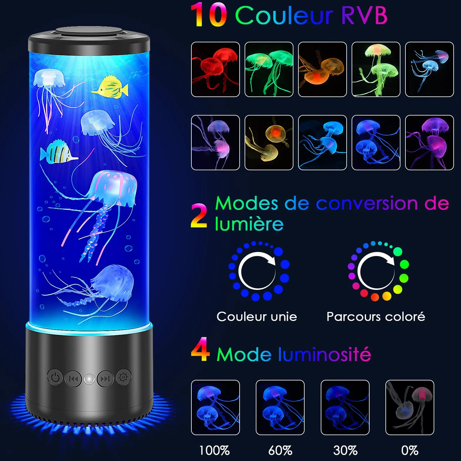 Radikor Lampe Méduse Bluetooth avec 12 Bruits Blancs, 10 Couleurs et Télécommande, Lampe Jellyfish Lumineuse pour Enfants Adultes