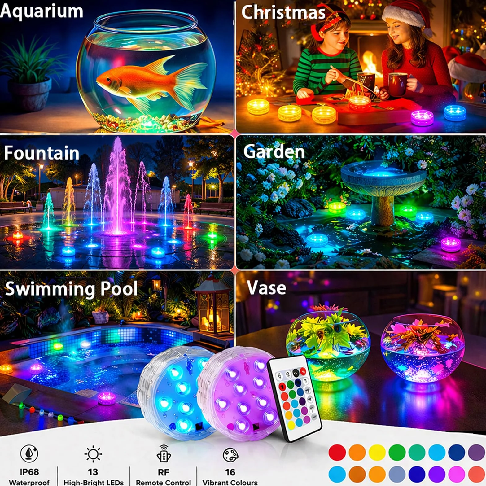 Lumières LED Submersibles avec Télécommande, Lampe Piscine Étanche Multicolore à Piles, Spot LED pour Aquarium, Spa, Baignoire, Jacuzzi