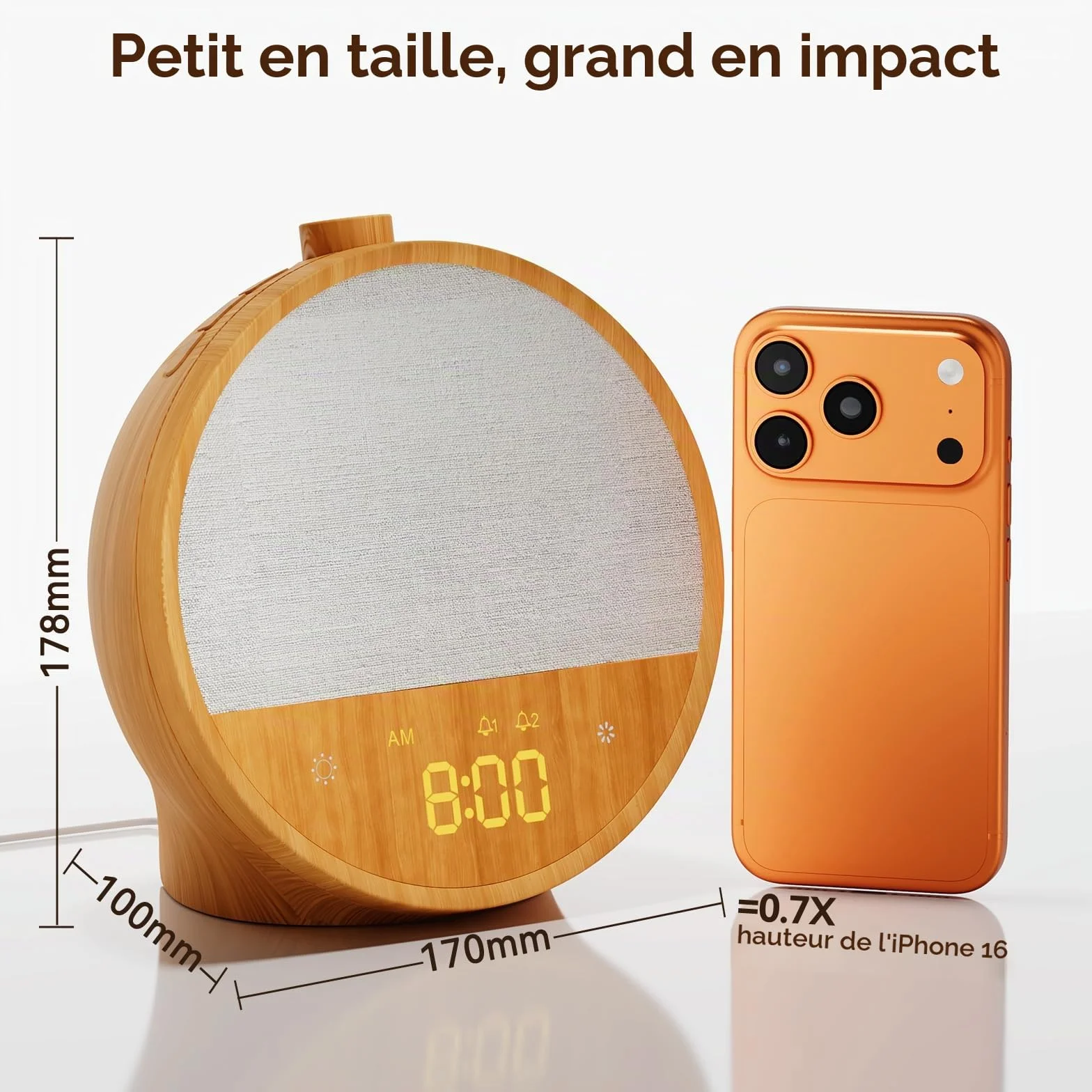 Réveil à lumière du jour blonbar, réveil avec lumière au lever du soleil, lampe de nuit 10 sons naturels et blancs, veilleuse RVB