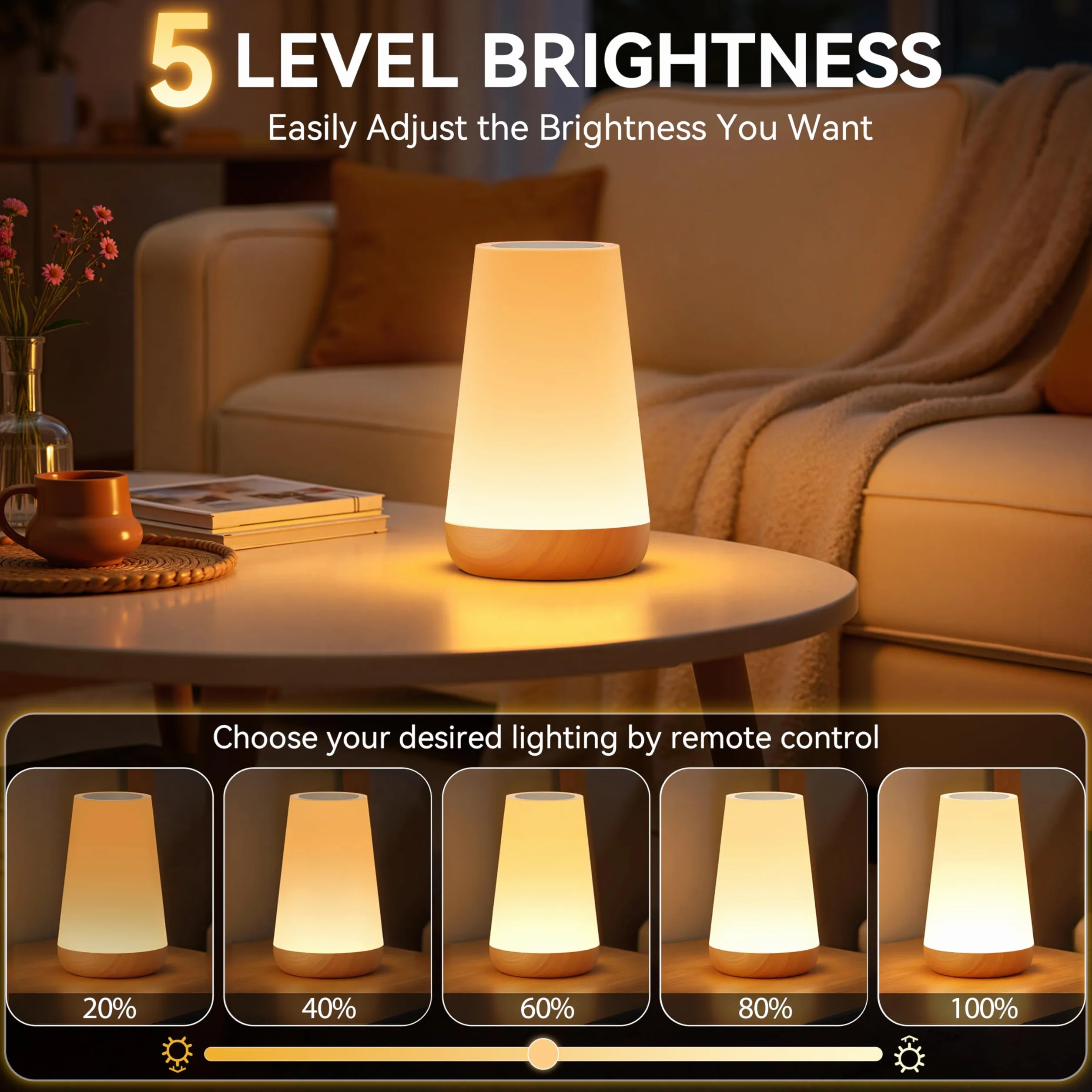 Auxmir Lampe de Chevet Tactile RGB 13 Couleurs 2500mAh Rechargeable USB sans Fil Télécommande