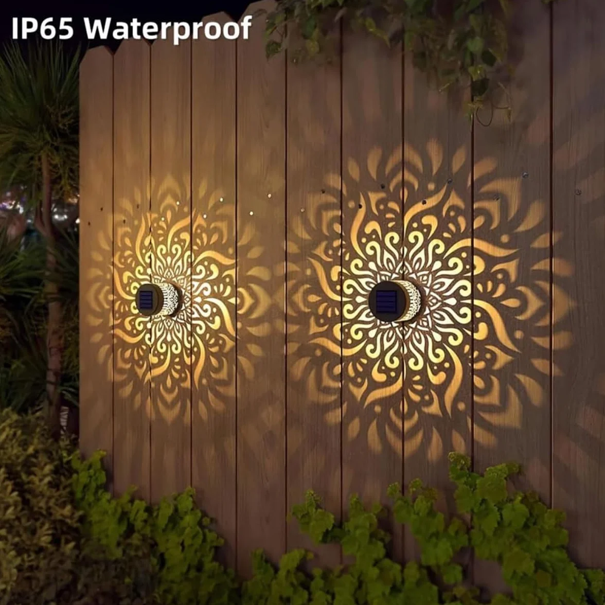 Lampes solaires décoratives mandala métal étanches extérieur pour terrasse jardin patio