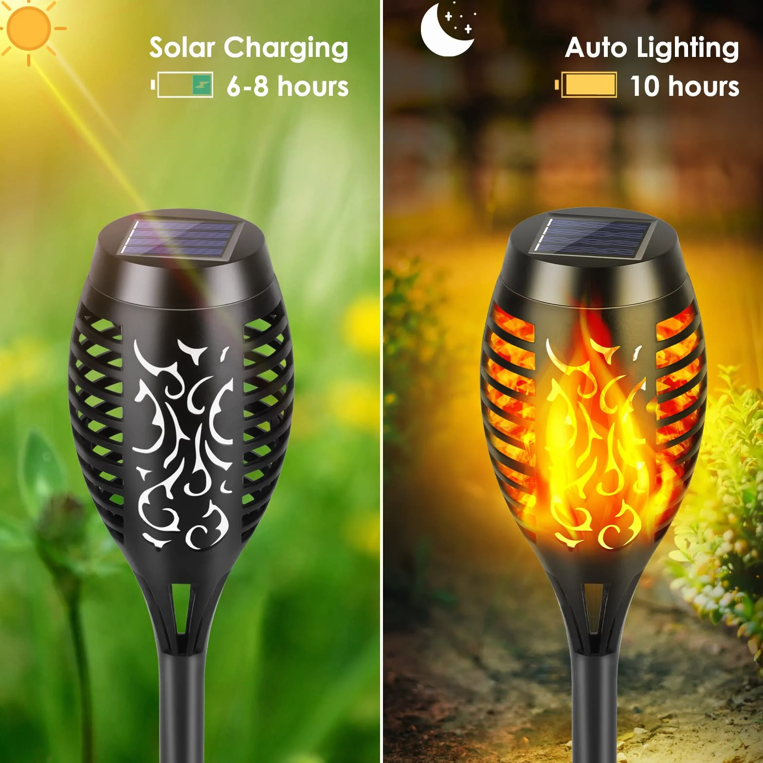 Lumières Flamme Solaire Exterieure 12 LED IP65 Lampe Solaire Torche Jardin Étanche