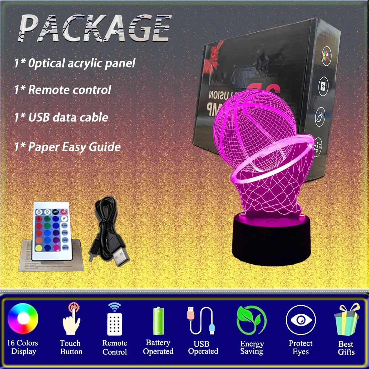 Veilleuse Basketball 3D 16 Couleurs avec Télécommande