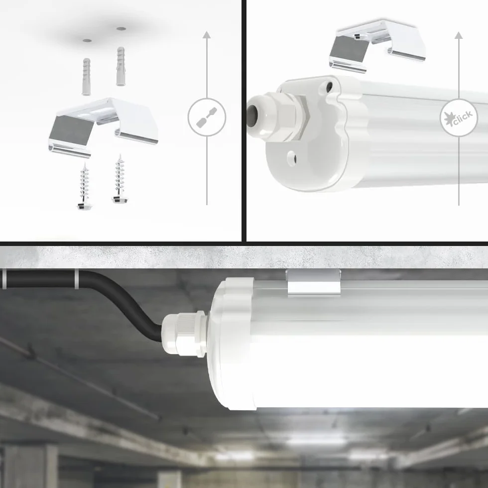 HOFTRONIC Lot de 4 Réglette LED 150 cm IP65 Extérieur Étanche 48W 5760 Lumens 4000K Neutre Blanc Connectable