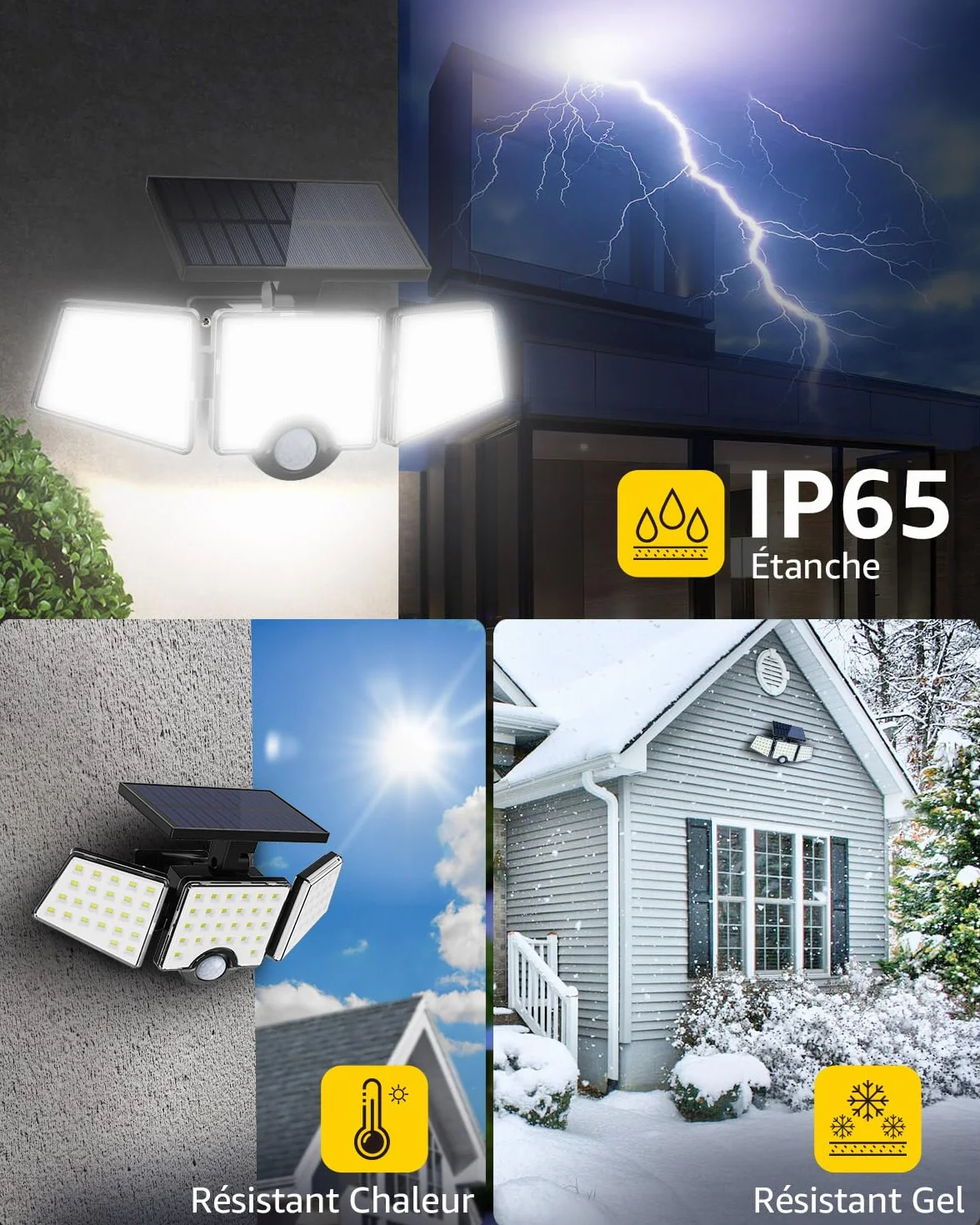 Lepro Lampe de Sécurité Solaire Extérieure 1200LM, Projecteur avec Détecteur de Mouvement PIR, 3 Têtes, IP65 Étanche