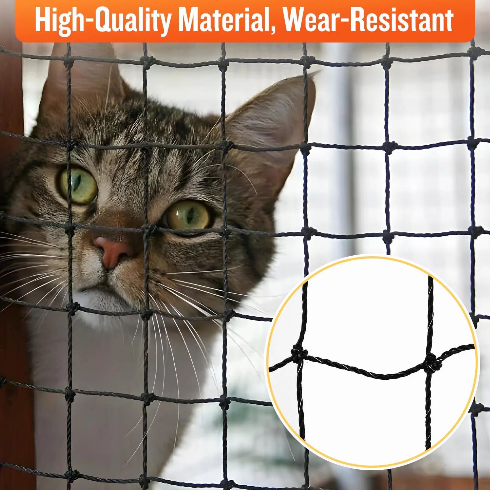 CENOVE Filet de Protection Renforcé Chat 3x4M Balcon Sécurité Anti-Chute avec Crochets