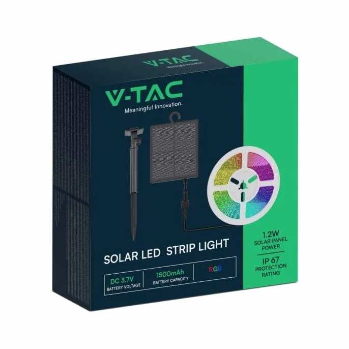 V-TAC Bande LED 6 W avec panneau solaire et télécommande IP67 5 m RGB multicolore