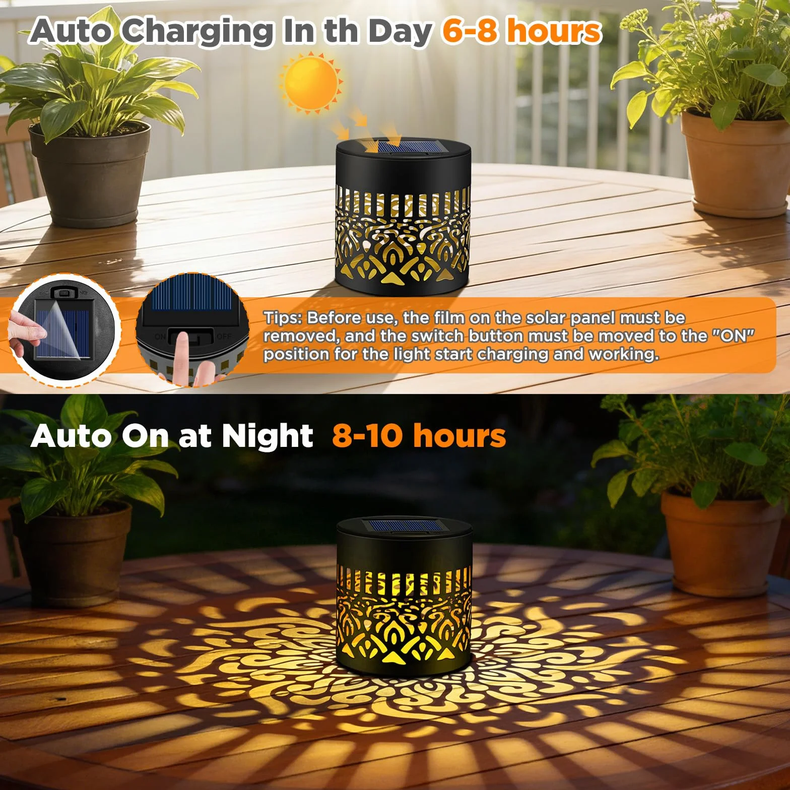 Lanterne Solaire Exterieur Jardin IP65 Étanche avec Chaîne, Recharge Automatique Lot de 2