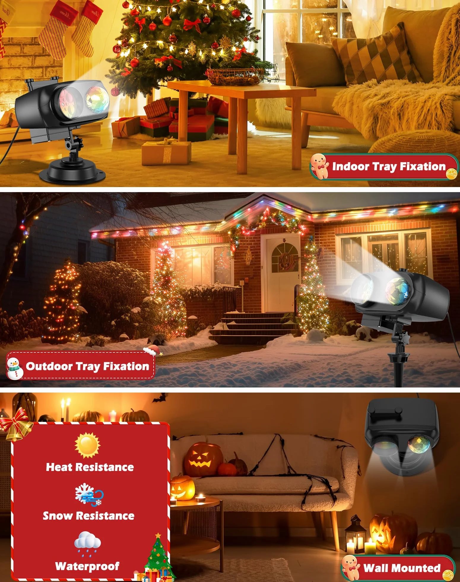 Projecteur Noel Exterieur Étanche avec 12 Diapositives, 10 Effets de Vagues et Télécommande
