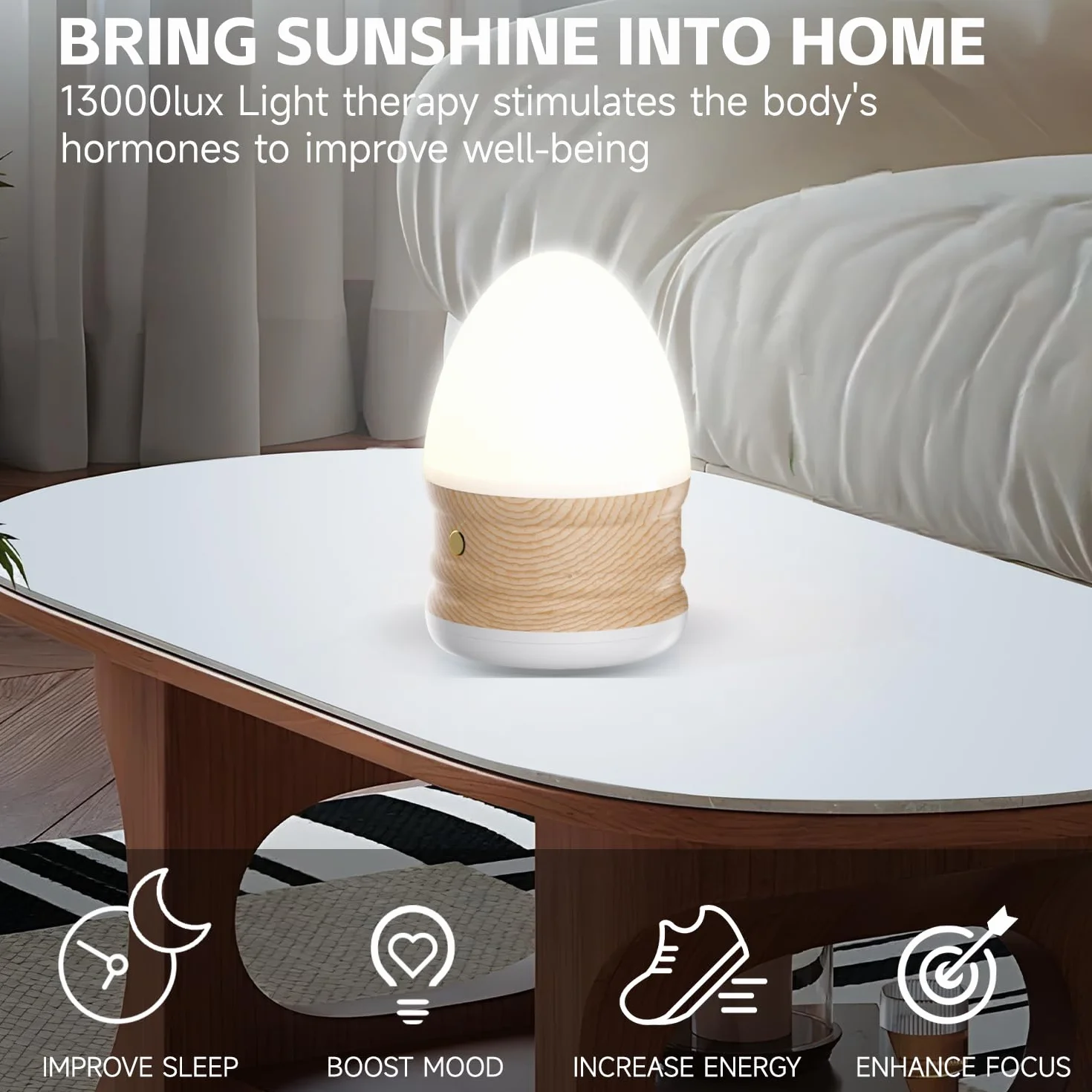 Lampe Luminothérapie 13000 Lux sans UV, 3 Températures de Couleur Réglables avec Télécommande