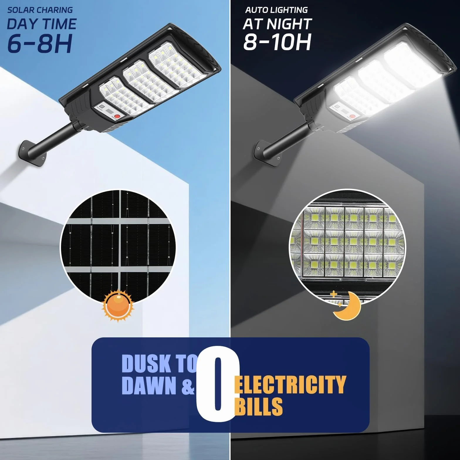 Lampadaire Solaire Extérieur 500W Projecteur LED avec Détecteur de Mouvement 6500K 2 Pièces
