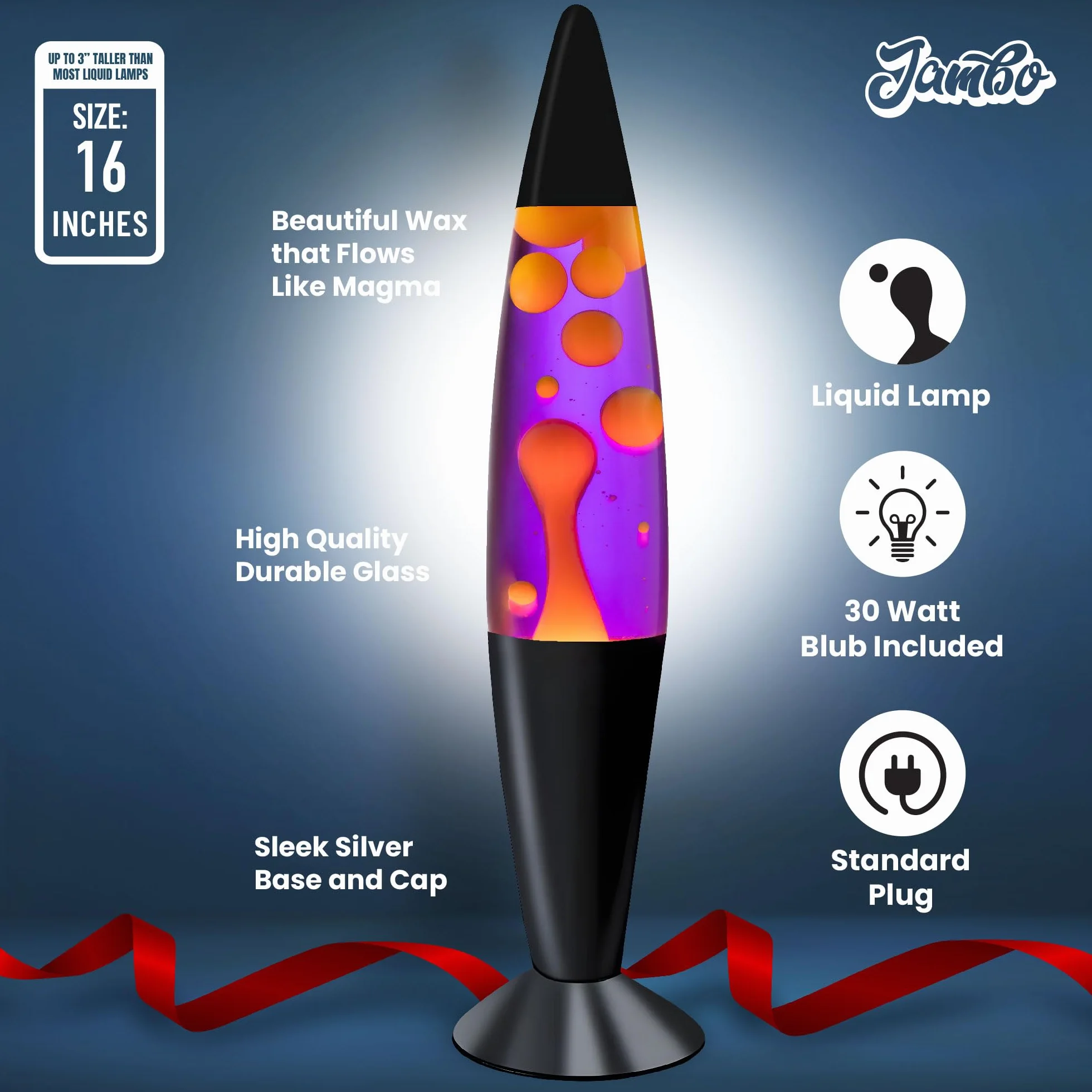 Lampe à Liquide Relaxante 16" Violet/Cire Jaune/Orange pour Salon Bureau Chambre