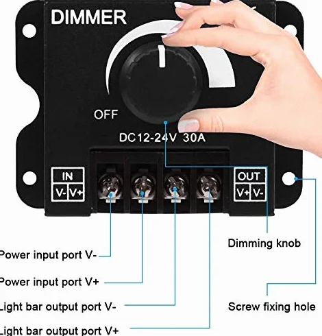 Aftertech 12V 24V 30A Power Dimmer 720W MAX Potentiomètre Manuel Bande LED