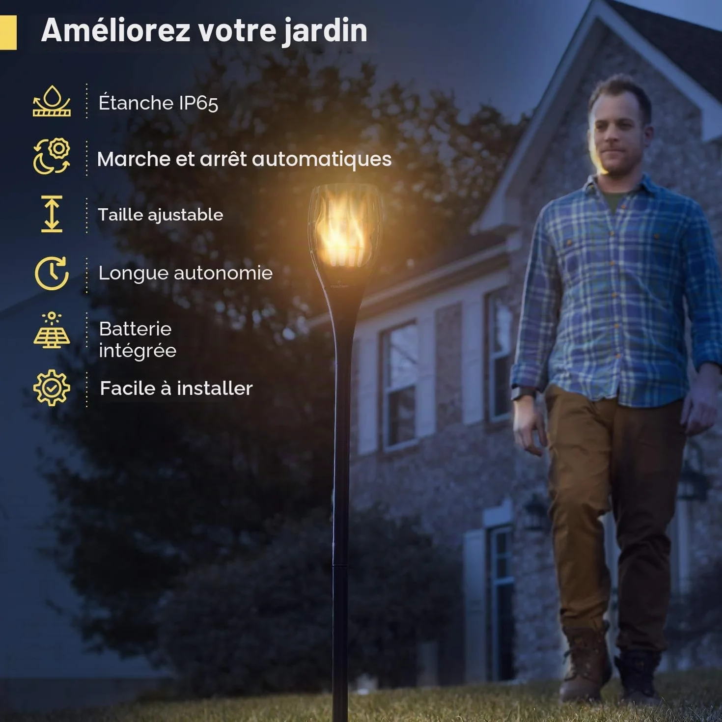 Everbeam P1 Torche Solaire avec Flamme Vacillante, 96 LED, Imperméable Extérieur, Lot de 2