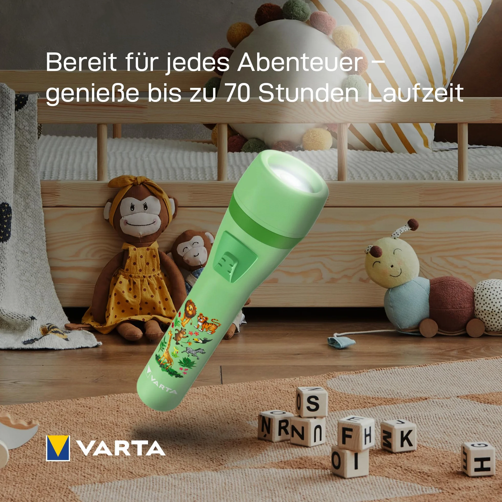 VARTA Lampe Torche Enfants Alimentée par Piles AA Conception Jungle Protection Yeux
