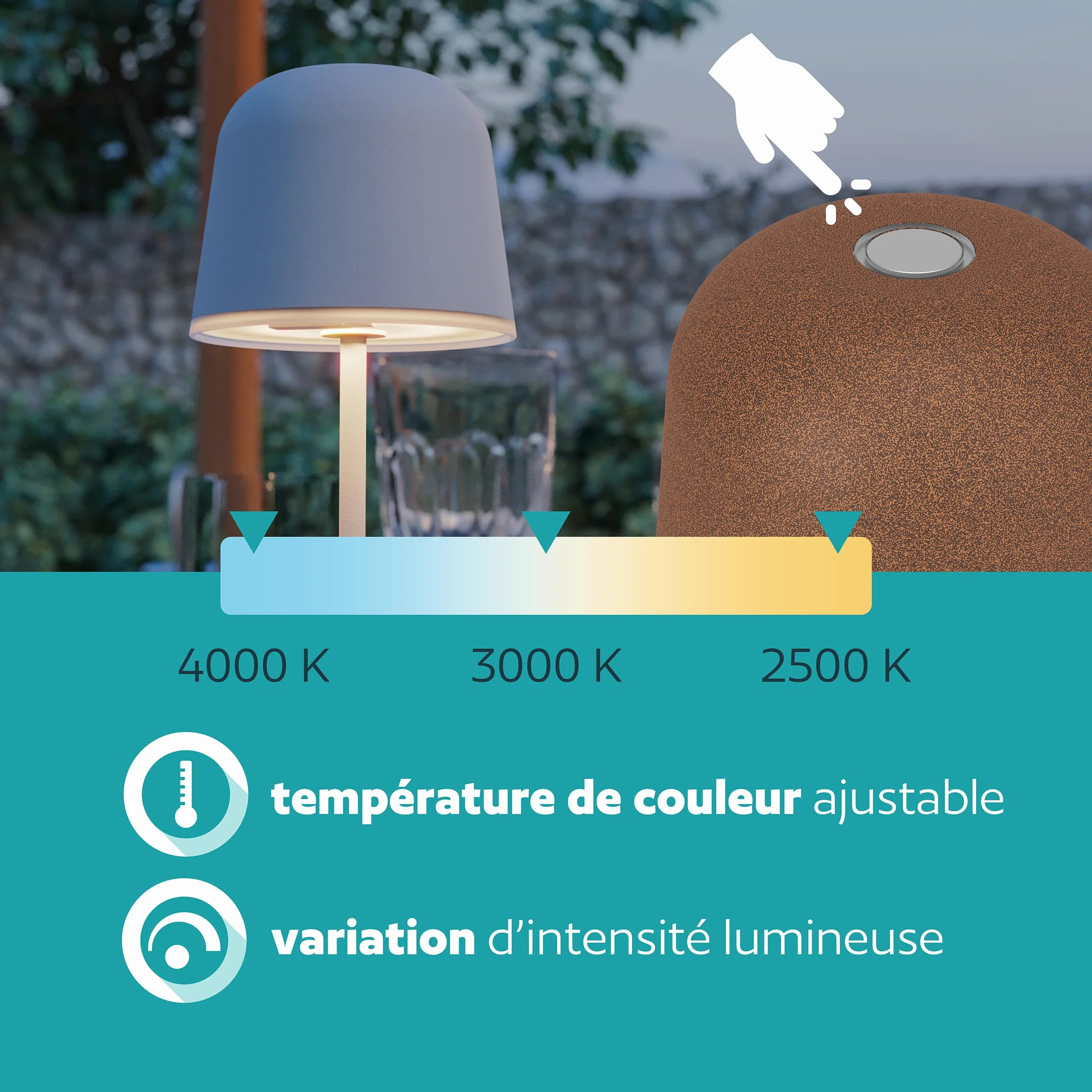 Eglo Lampe de table extérieure LED sans fil Mannera-S, rechargeable tactile, IP54, aluminium, acier brun rouille