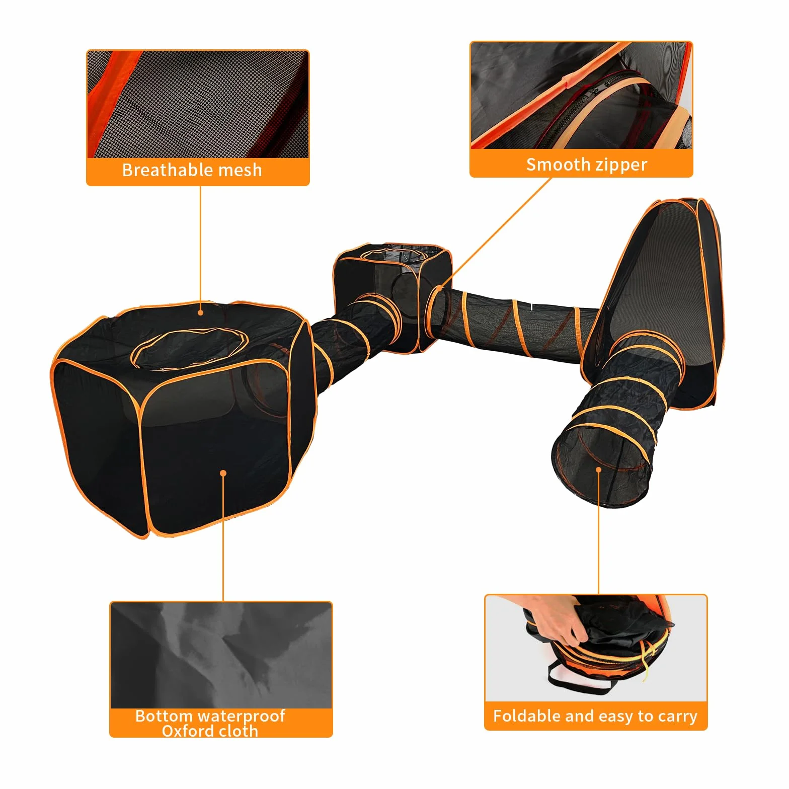 Keyzone Enclos d'extérieur pour chats 6 en 1, tente et tunnel rond, parc portable avec sac