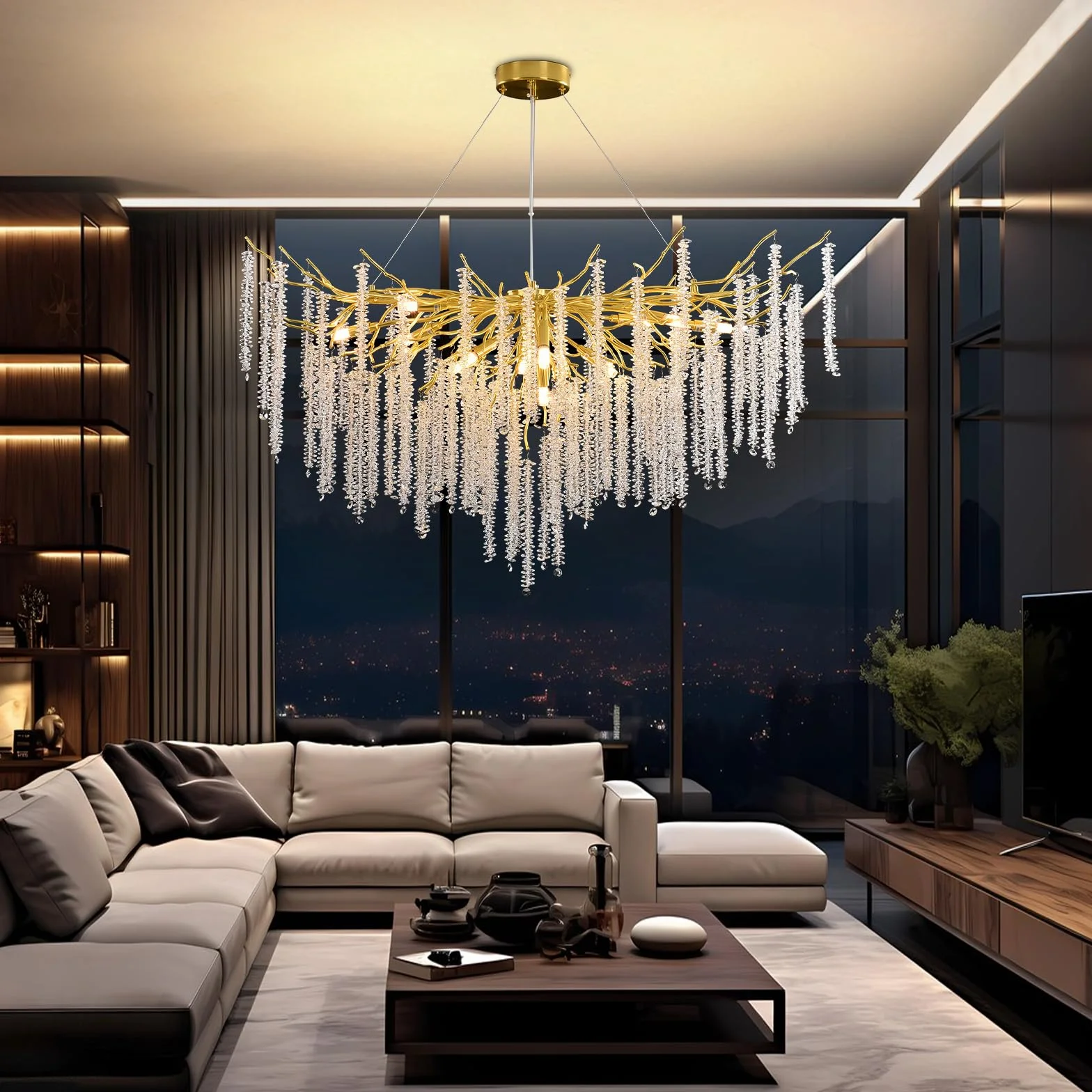AHXIAOZN Lustre en Cristal Moderne,G9*12 Luxe Lampe à Pendentif en Cristal Rond,Postmoderne Chandelier pour salle à manger, cuisine, salon, chambre, couloir, café, bar(Doré,G9*12,120cm)